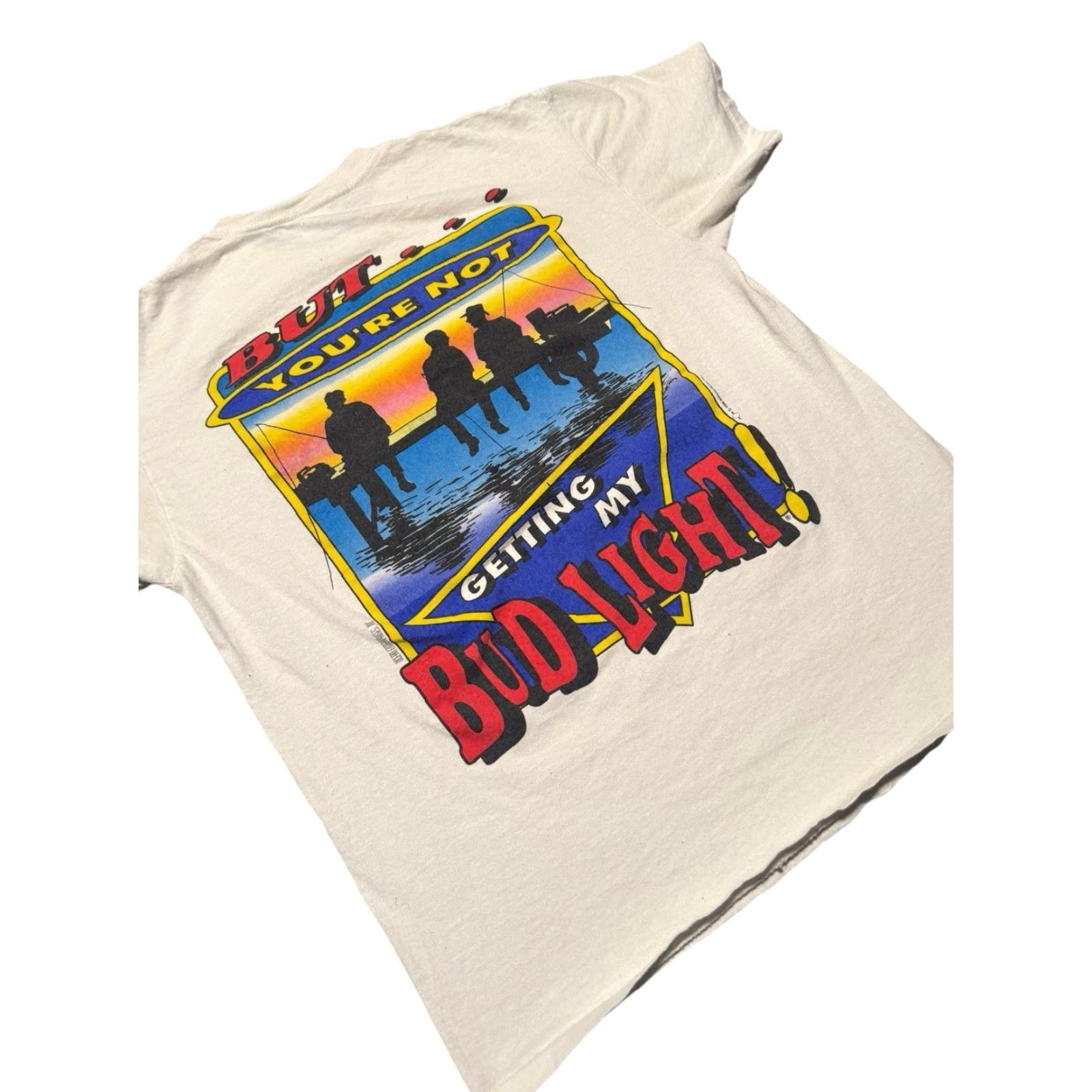 Delta VINTAGE Bud Light "I Love You Man" Beer Promo Budweiser 1996 T Shirt Large 90s Mens White Cotton Crew Neck Short Sleeve Graphic Print Size US L / EU 52-54 / 3 - 7 Thumbnail