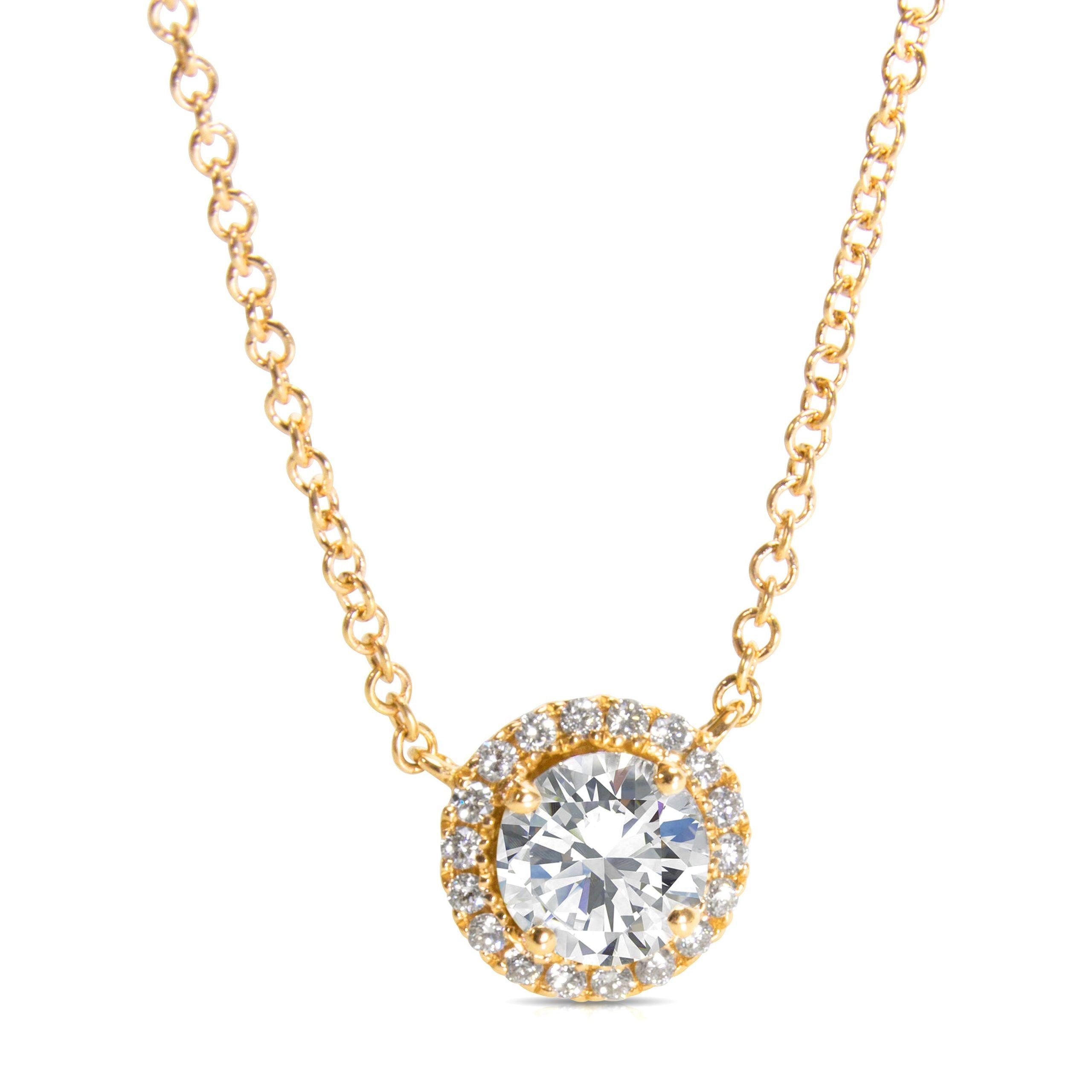 image of Tiffany Co Diamond Halo Necklace In 18Kt Yellow Gold (1.20 Ctw), Women's