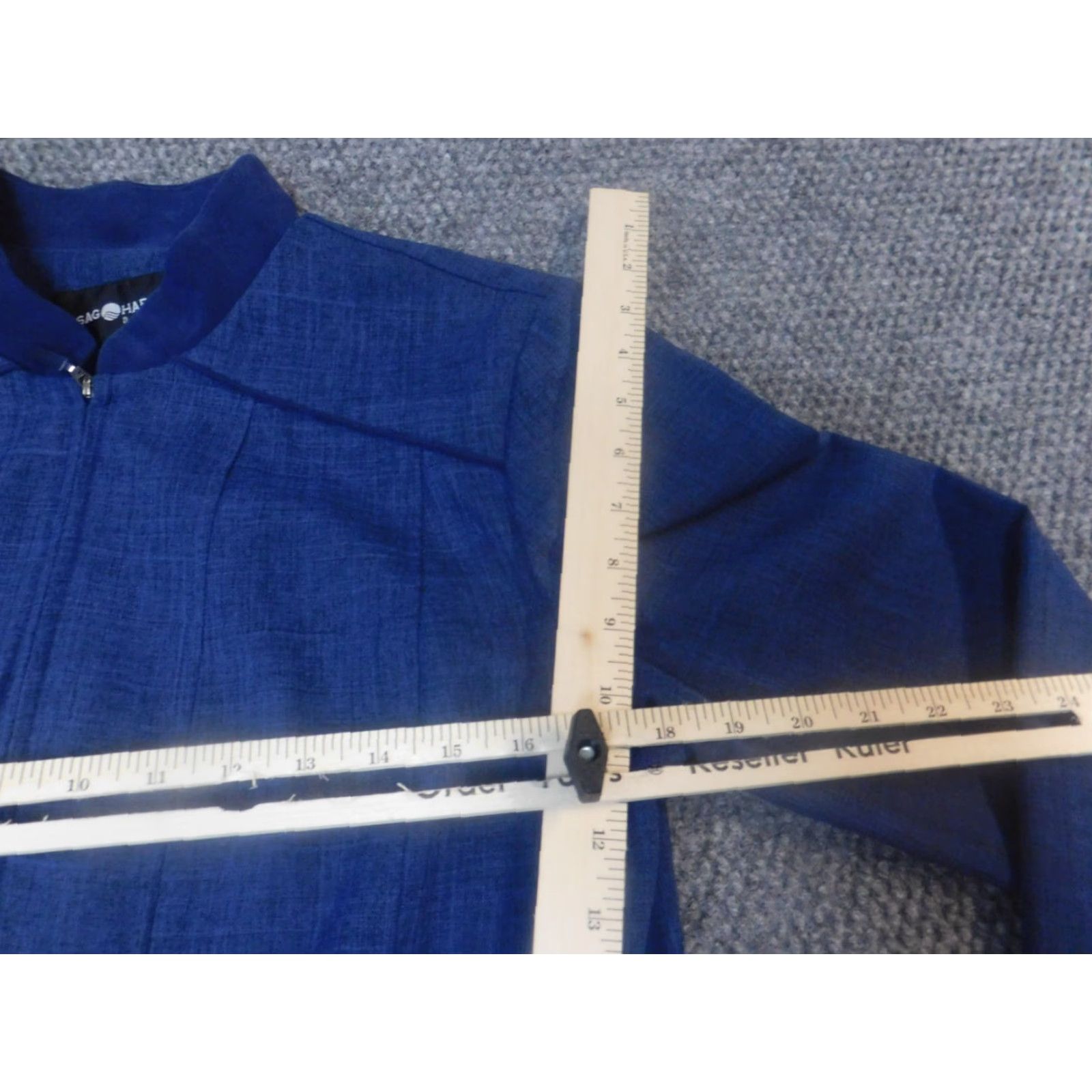 Vintage Sag Harbor Women Blazer 10P Petite Blue Full Zip Stretch Mid-Length Jacket, Business Casual, Long Sleeve, Polyester Size L / US 10 / IT 46 - 6 Thumbnail