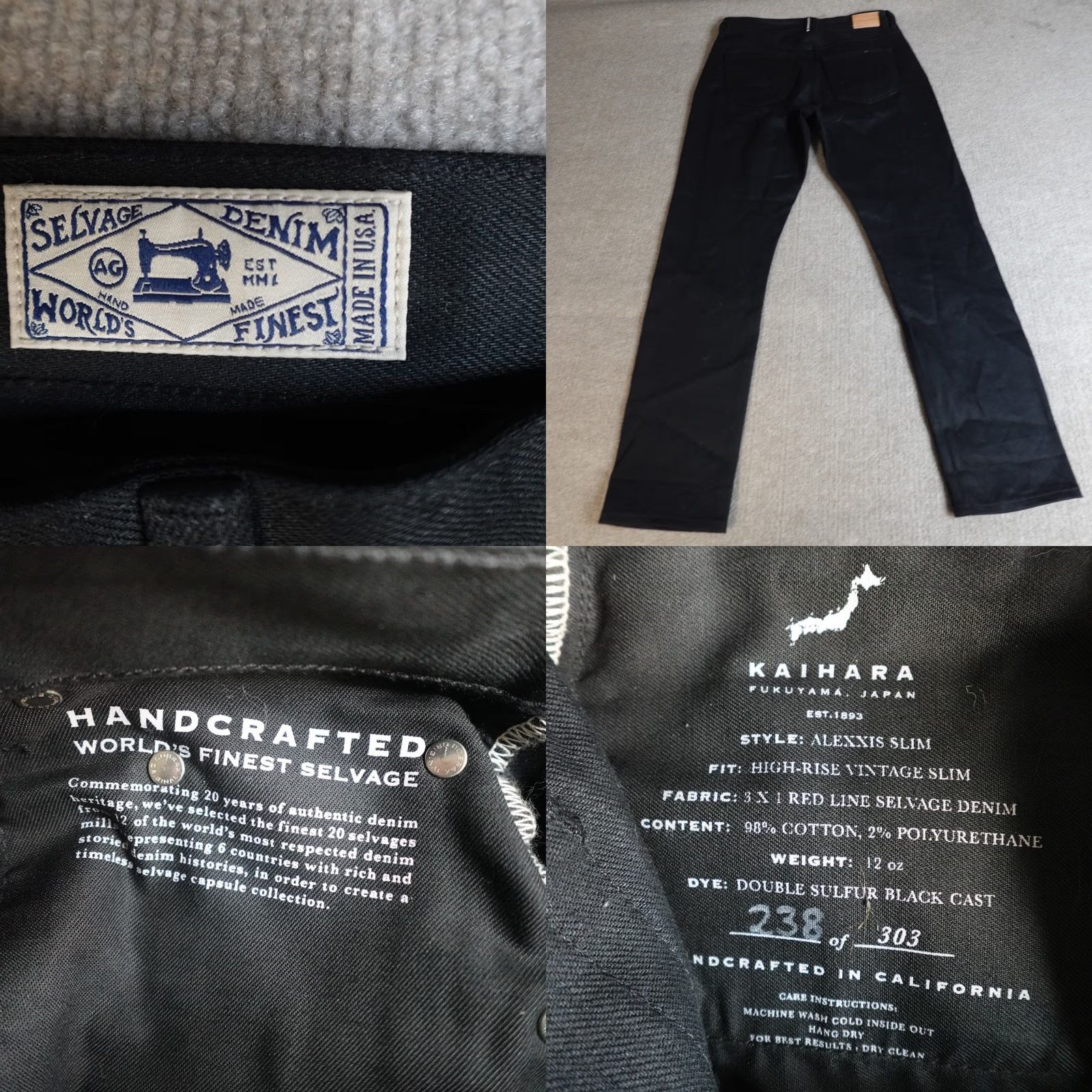 Vintage AG Adriano Goldschmied Jeans Womens 29 Black High Rise Slim Selvedge Kaihara USA Jeans Women Slim 29 Black Size 29" - 8 Thumbnail