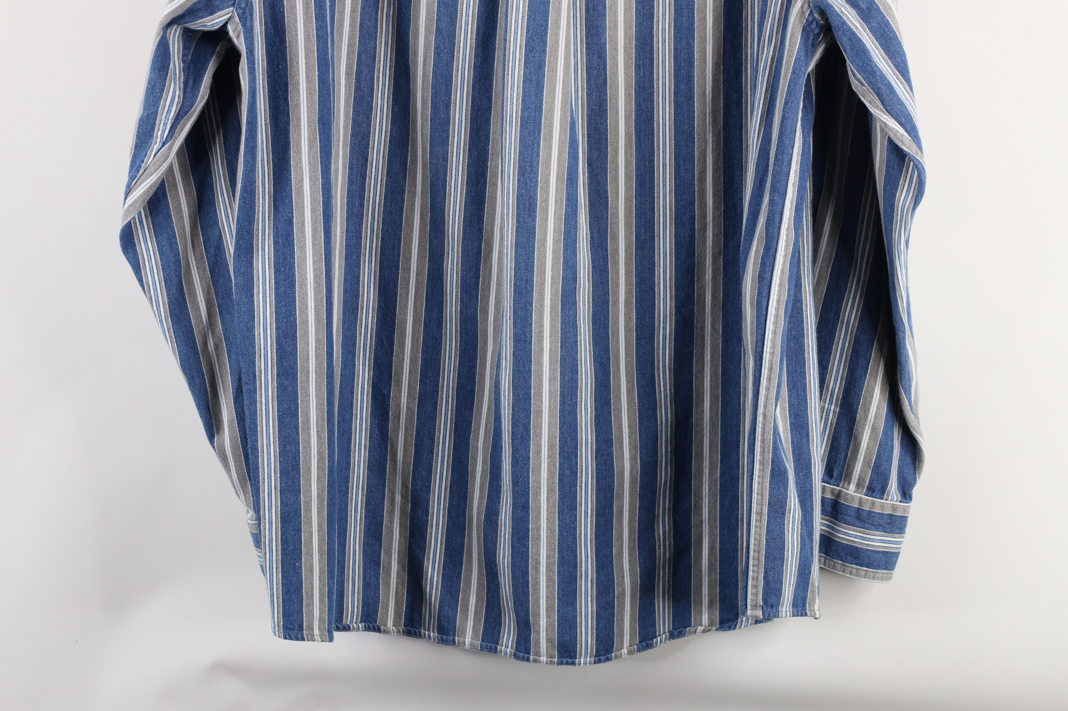 Vintage Vintage 90s Streetwear Striped Denim Jean Button Down Shirt Size US M / EU 48-50 / 2 - 9 Thumbnail