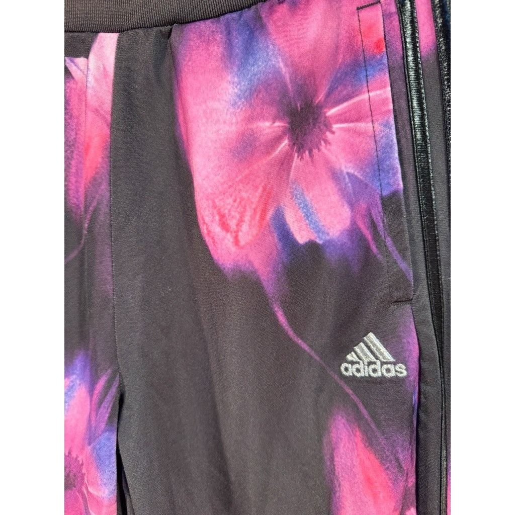 Adidas Girl's ADIDAS Logo Black Pink Floral Pants LARGE (14) Gently Size 36" / US 14 / IT 50 - 3 Thumbnail