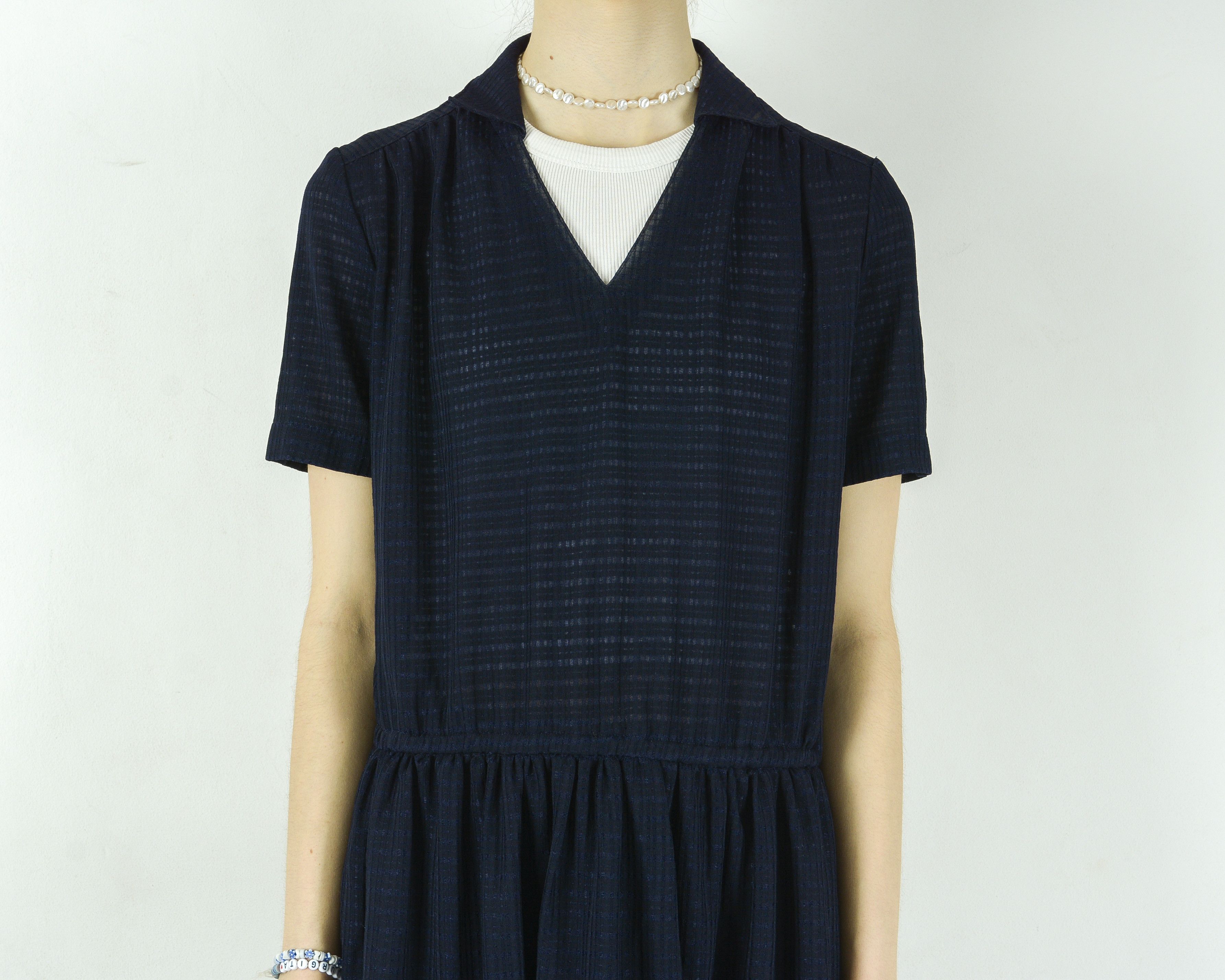 Other × Vintage WIBOR Dress Elastic Waist Midi Lined Collared Short Sleeve Size M / US 6-8 / IT 42-44 - 4 Thumbnail