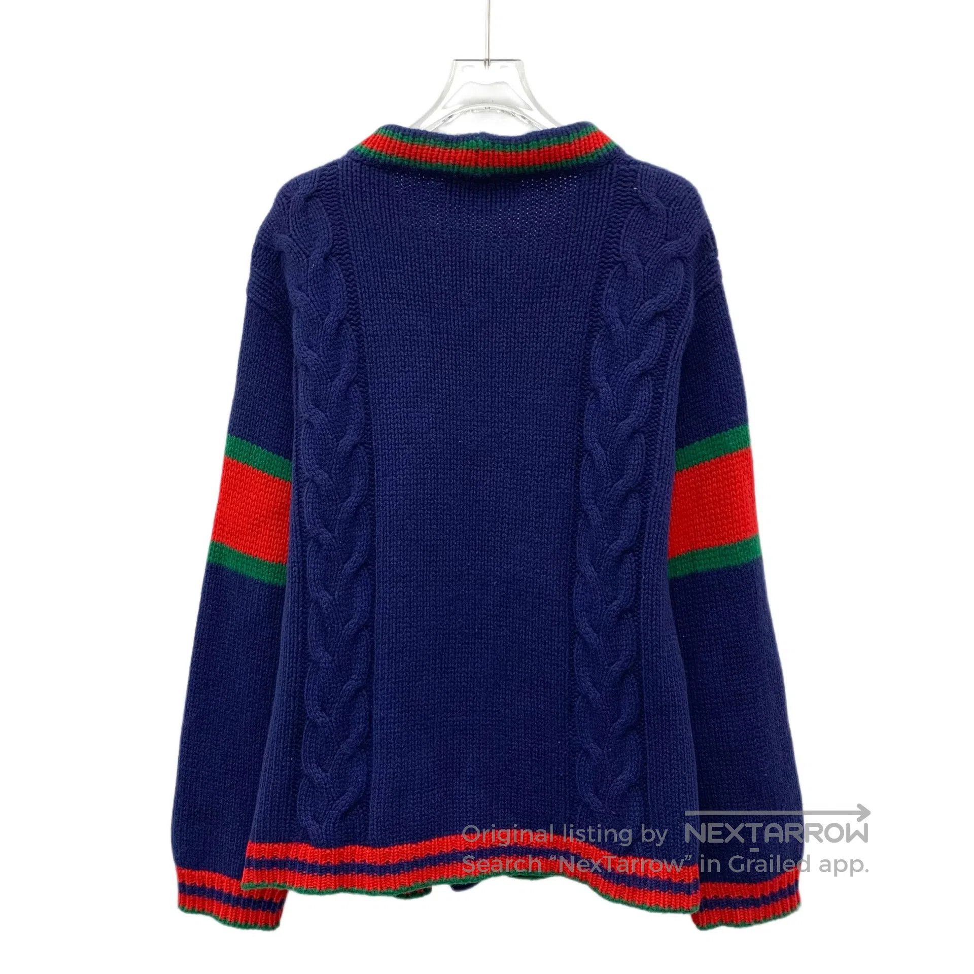 Gucci Guicci Dark Blue Stripe Trimmed V Neck Single Breasted Lon Size S / US 4 / IT 40 - 2 Thumbnail