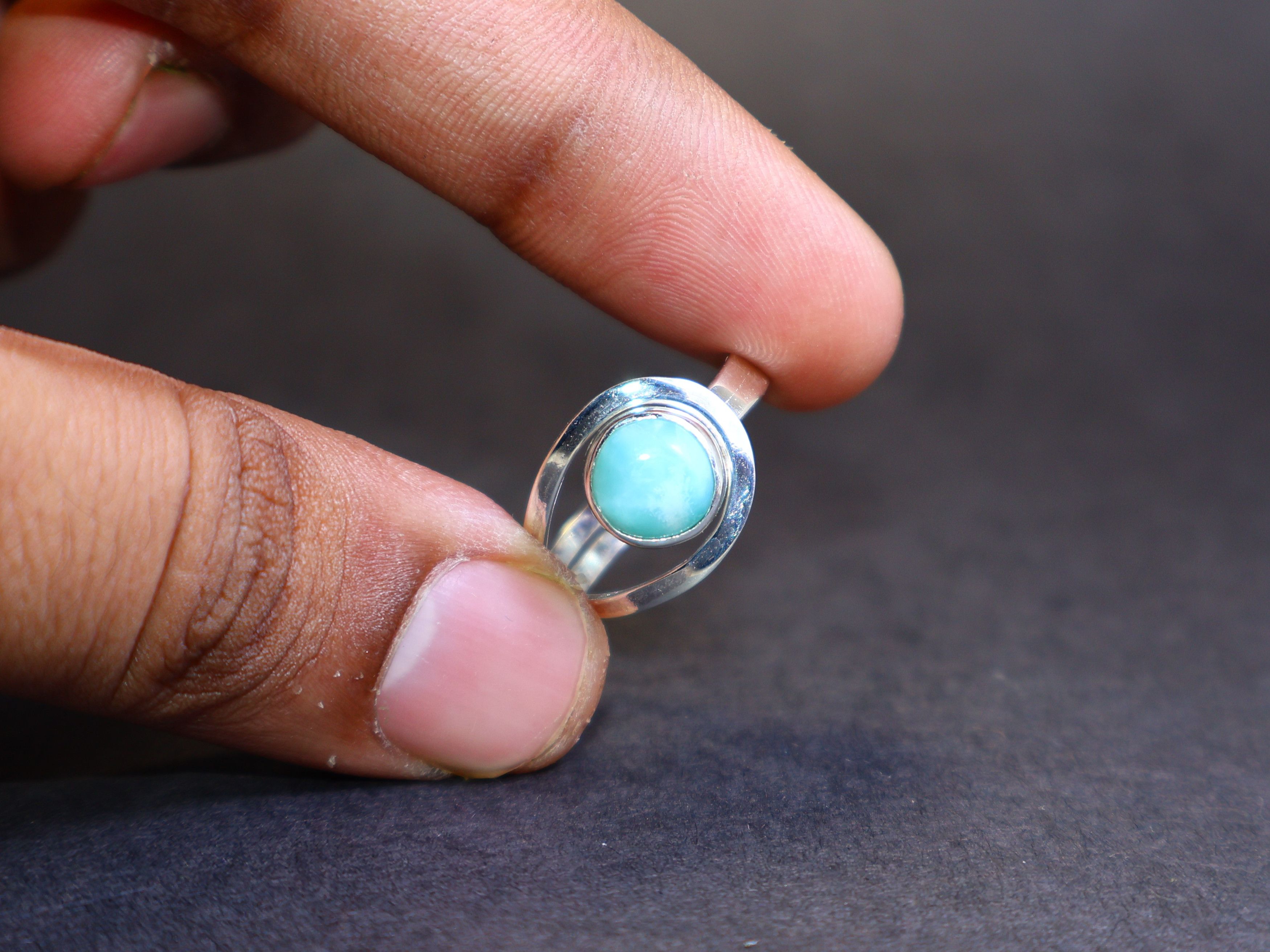 Handmade Larimar ring, Handmade ring, Sterling silver ring, Gift Idea Size ONE SIZE - 7 Thumbnail