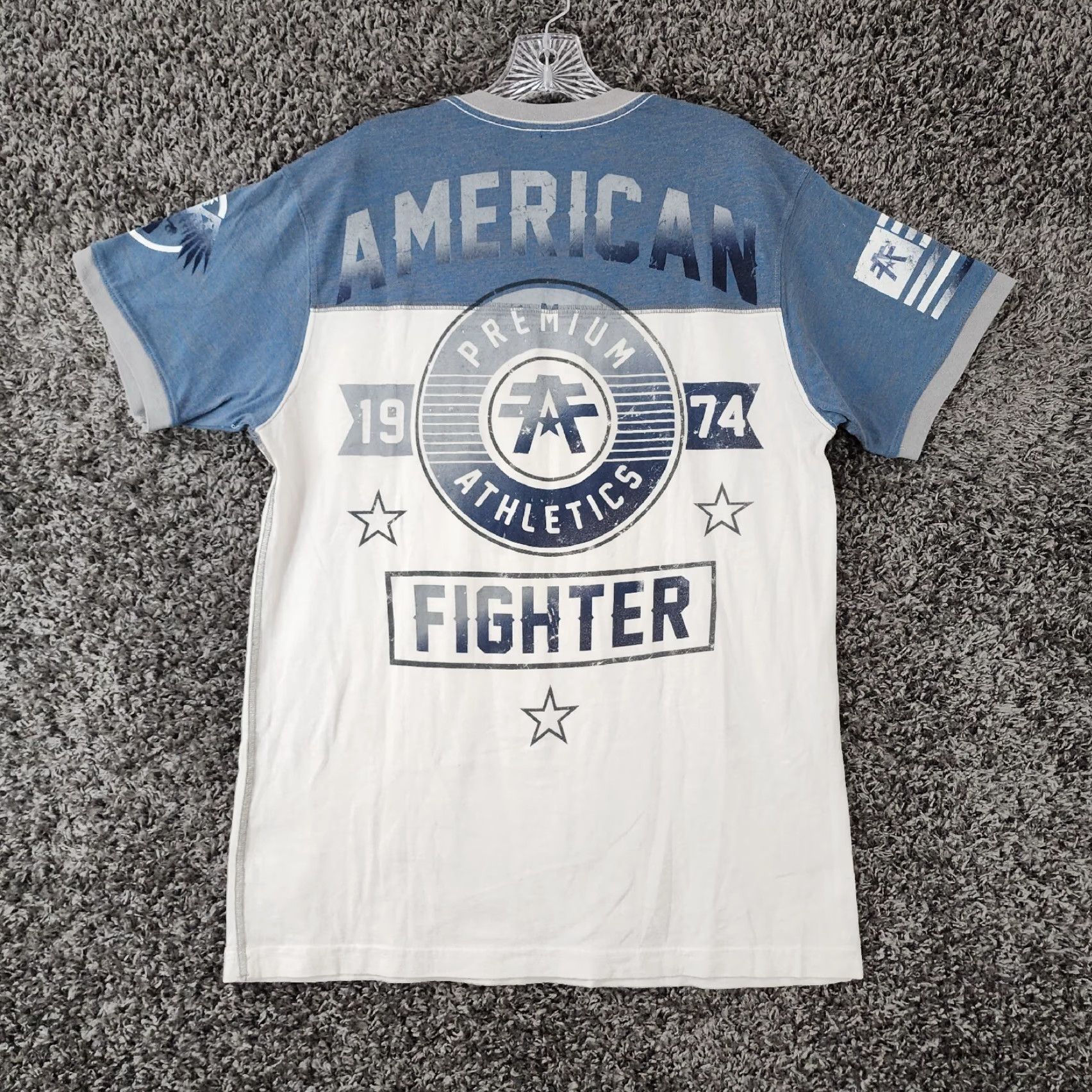 Vintage AMERICAN FIGHTER Graphic Tee Short Sleeve Adult Large White Blue Mens Size US 33 - 6 Thumbnail