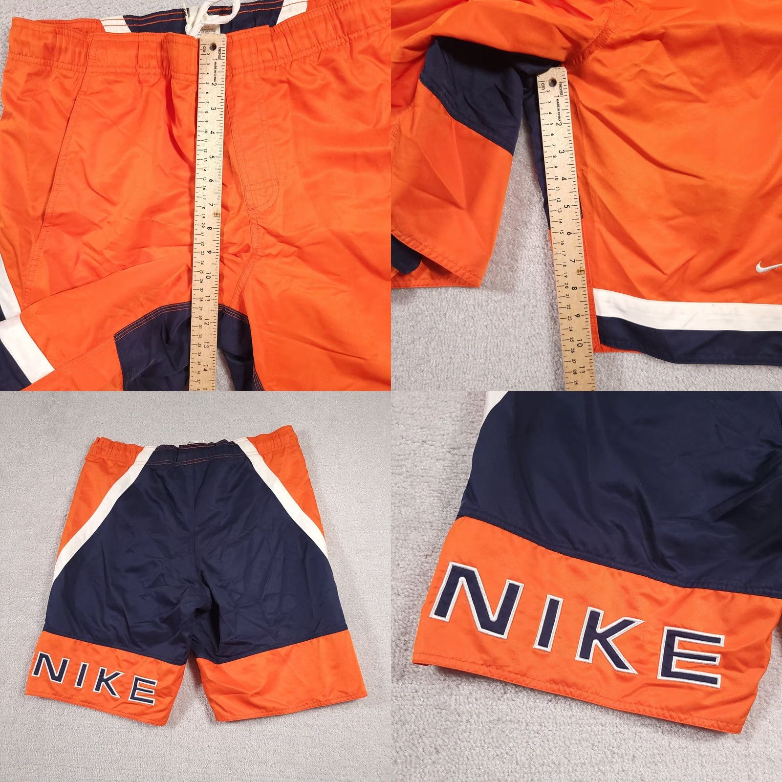 Nike VINTAGE Nike Y2K Lined Swim Trunks Mens M Orange Blue Spellout Swoosh Gray Tag Bottom Size US 31 - 9 Thumbnail