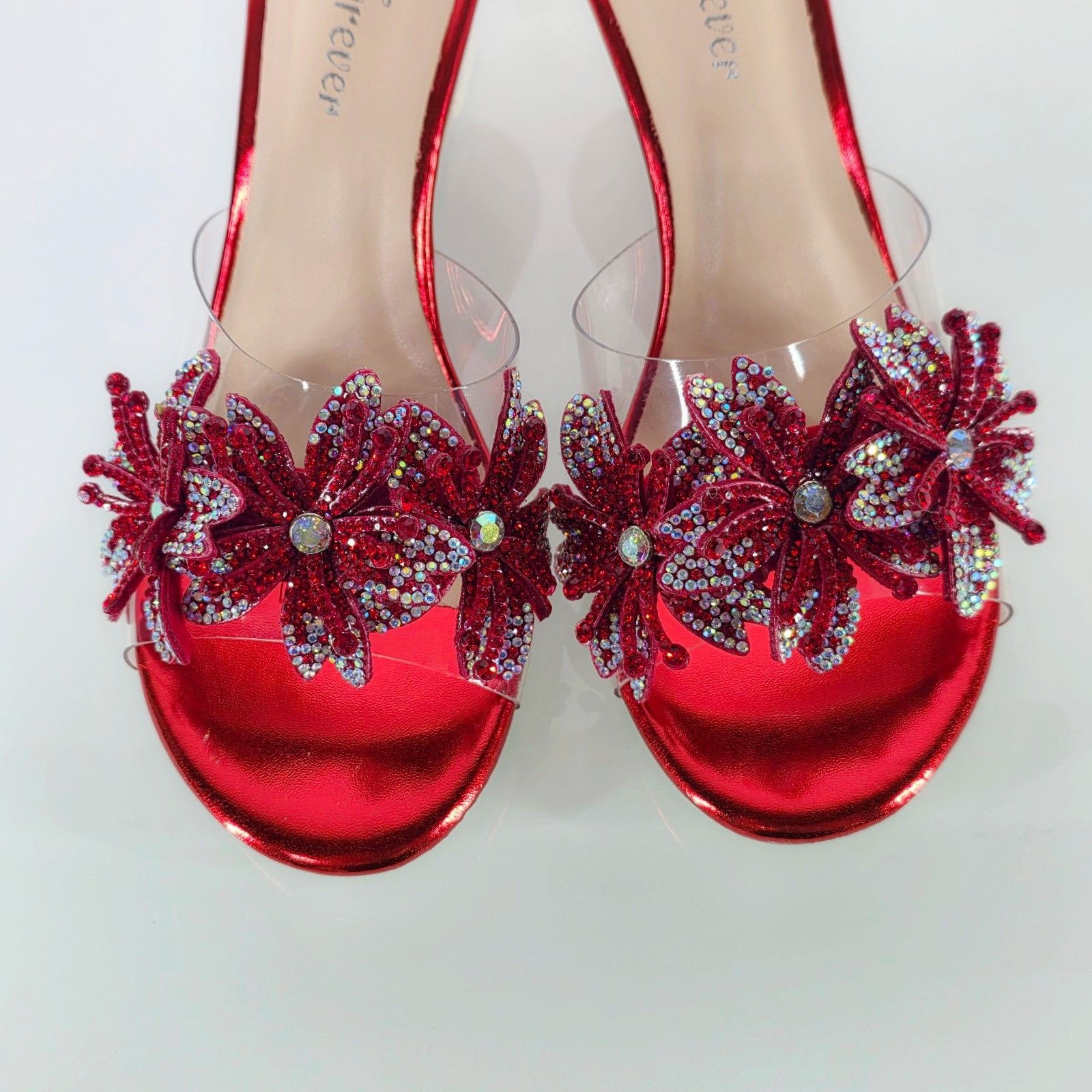 Other Eva Rhinestone Flower Red Slip On 2.5" Wedge Heel Casual Eve Size US 10 / IT 40 - 6 Thumbnail