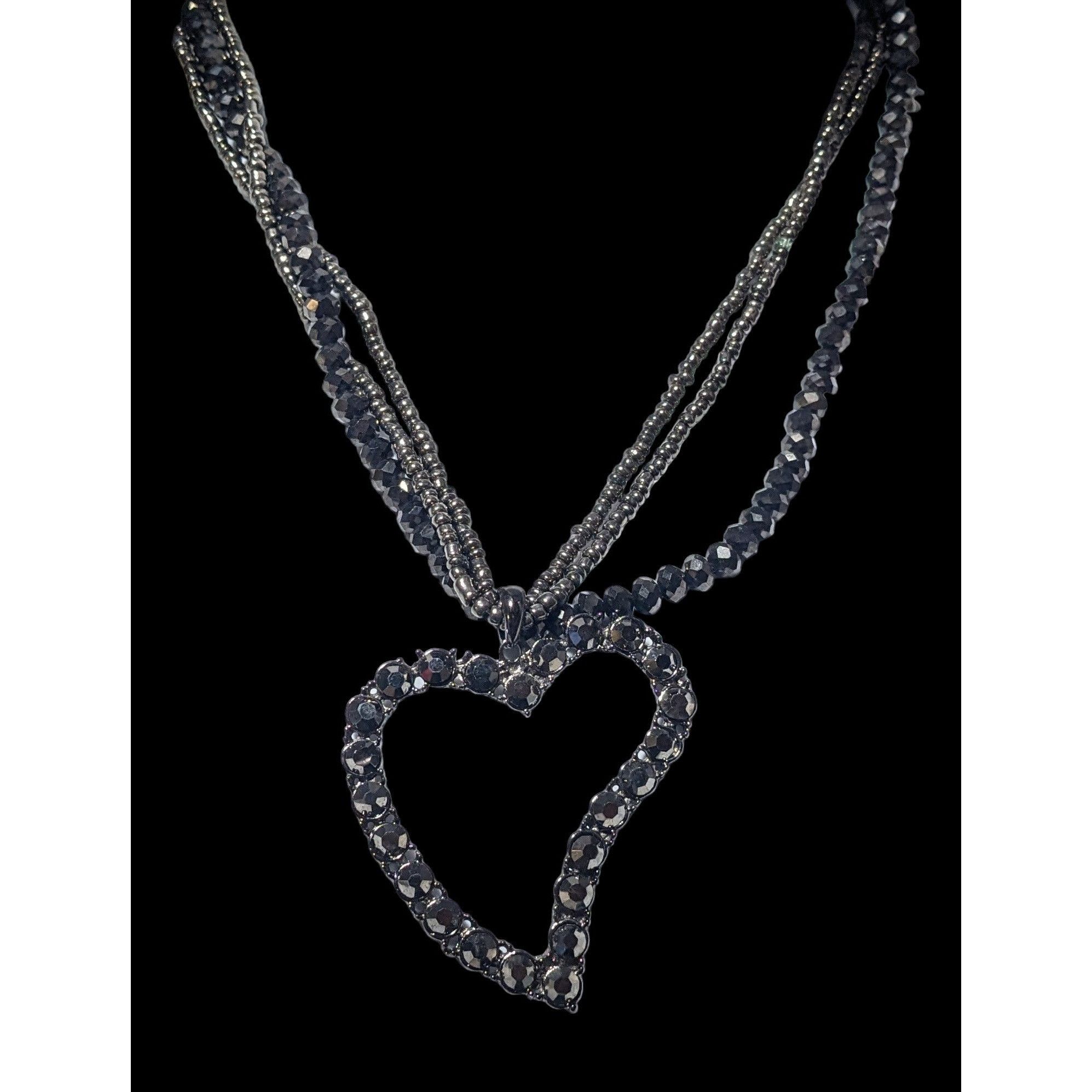 Other Glam Goth Rhinestone Open Heart Beaded Necklace Size ONE SIZE - 2 Thumbnail