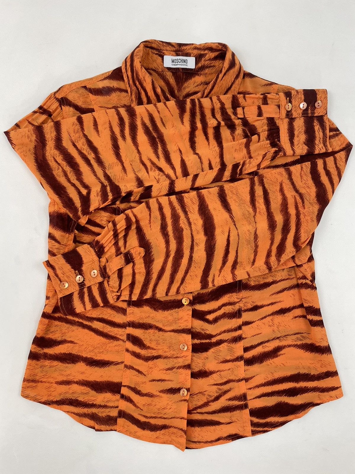 Boutique Moschino × Love Moschino × Moschino VTG 90’s Leopard Print Zebra Animal Long Sleeve Shirt Blouse Top Size XL / US 12-14 / IT 48-50 - 8 Thumbnail