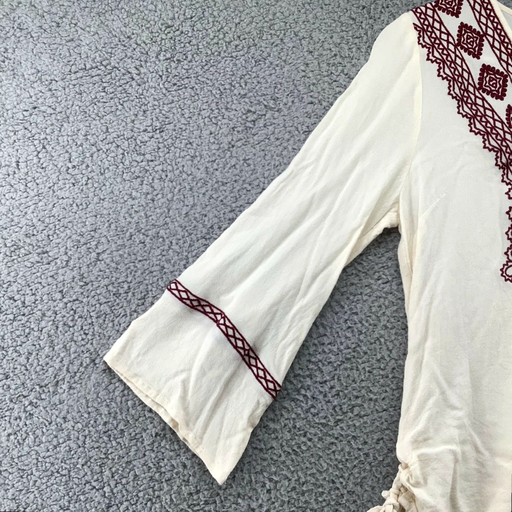 Vintage Skies Are Blue Boho Blouse Womens Small S Embroidered Chiffon V-Neck Top Red Bohemian Beach Summer Womens Size S / US 4 / IT 40 - 6 Thumbnail
