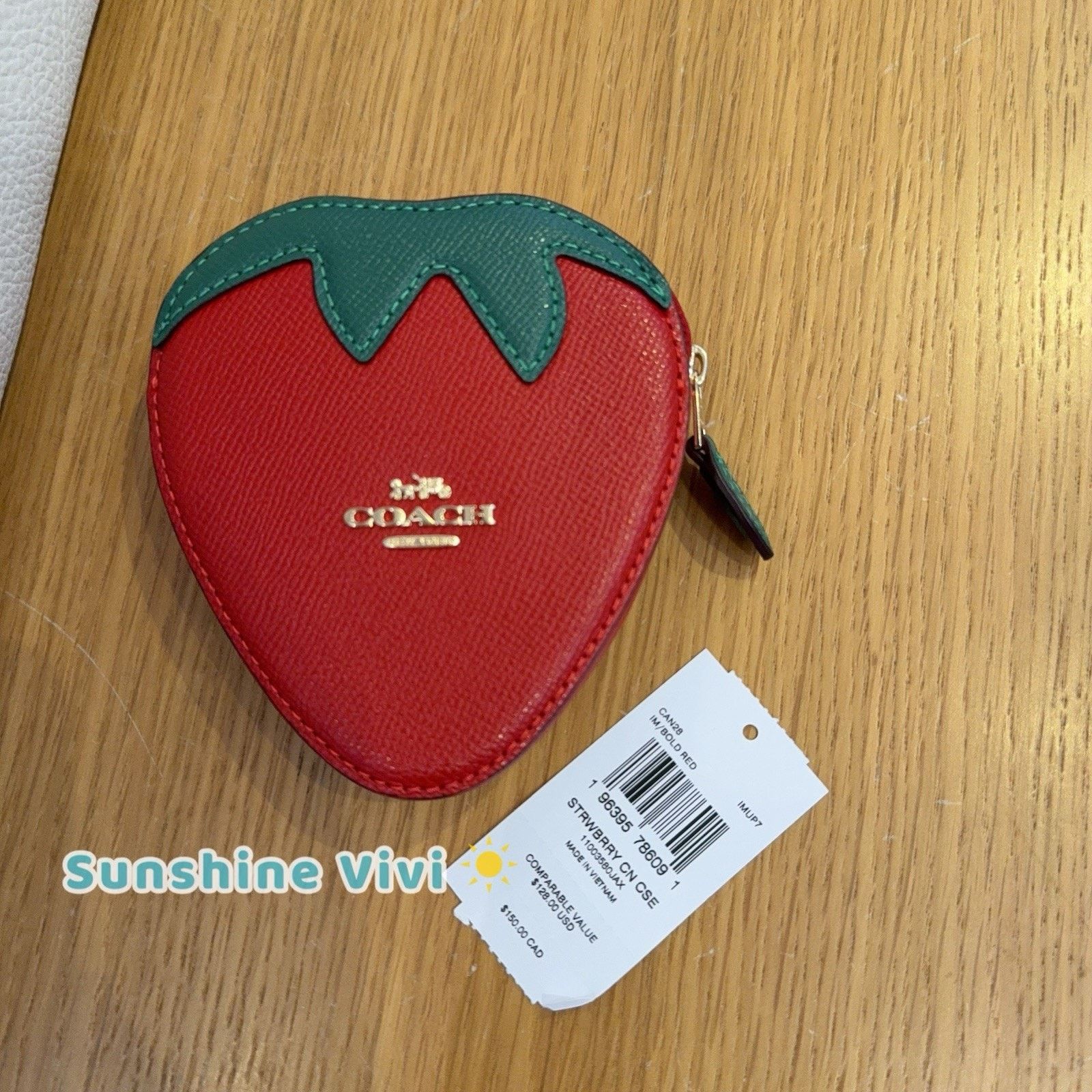 Coach NWT Coach Outlet Strawberry Coin Purse CAN28 Gold/Bold Red Size ONE SIZE - 2 Thumbnail