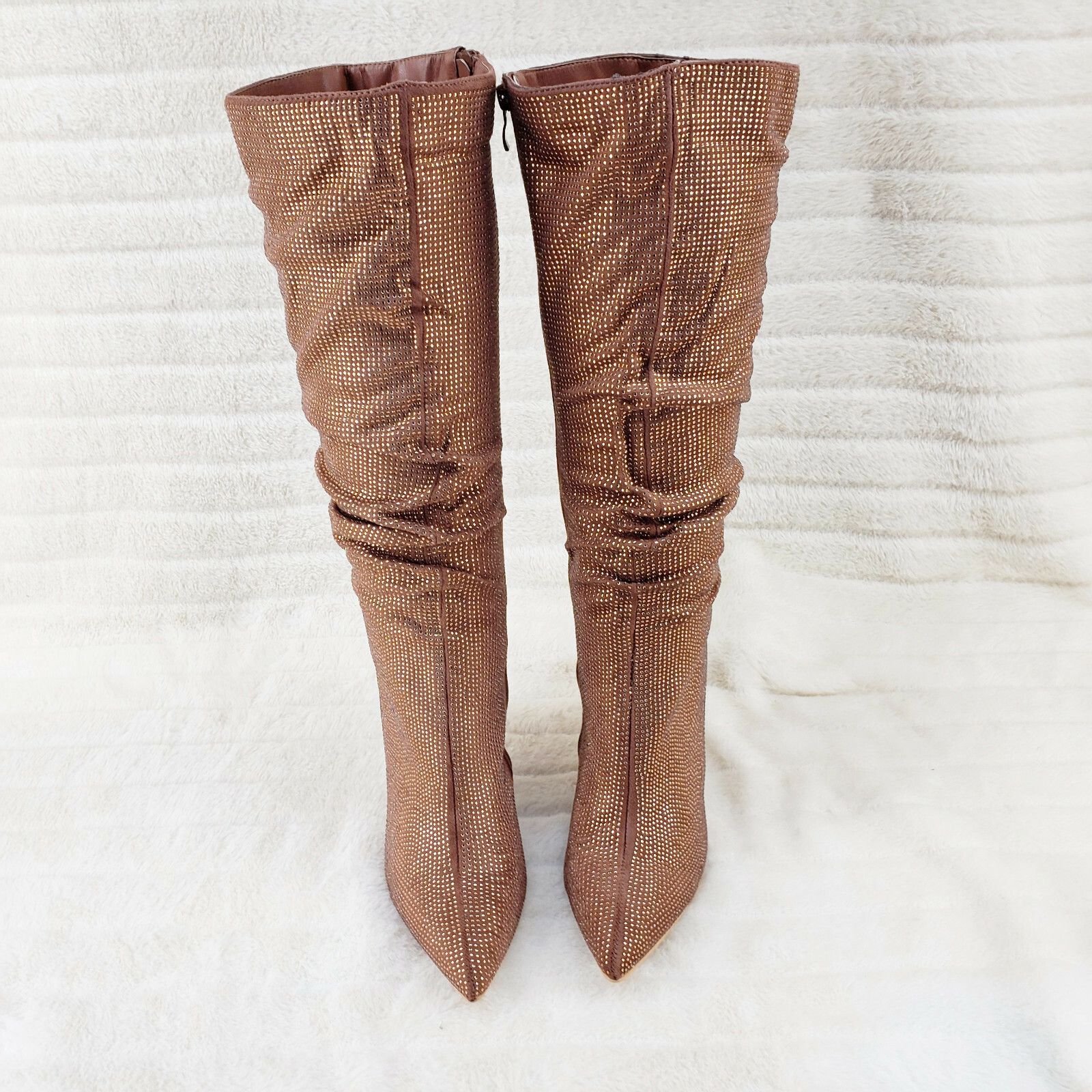 Other Sparkle Trend Brown Rhinestone Slouchy Scrunch High Heel Kne Size US 10 / IT 40 - 7 Thumbnail