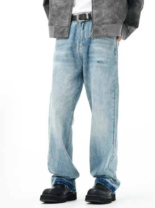 Japanese Brand × Jean American street washed loose versatile ripped straight jeans Size US 32 / EU 48 - 1 Thumbnail