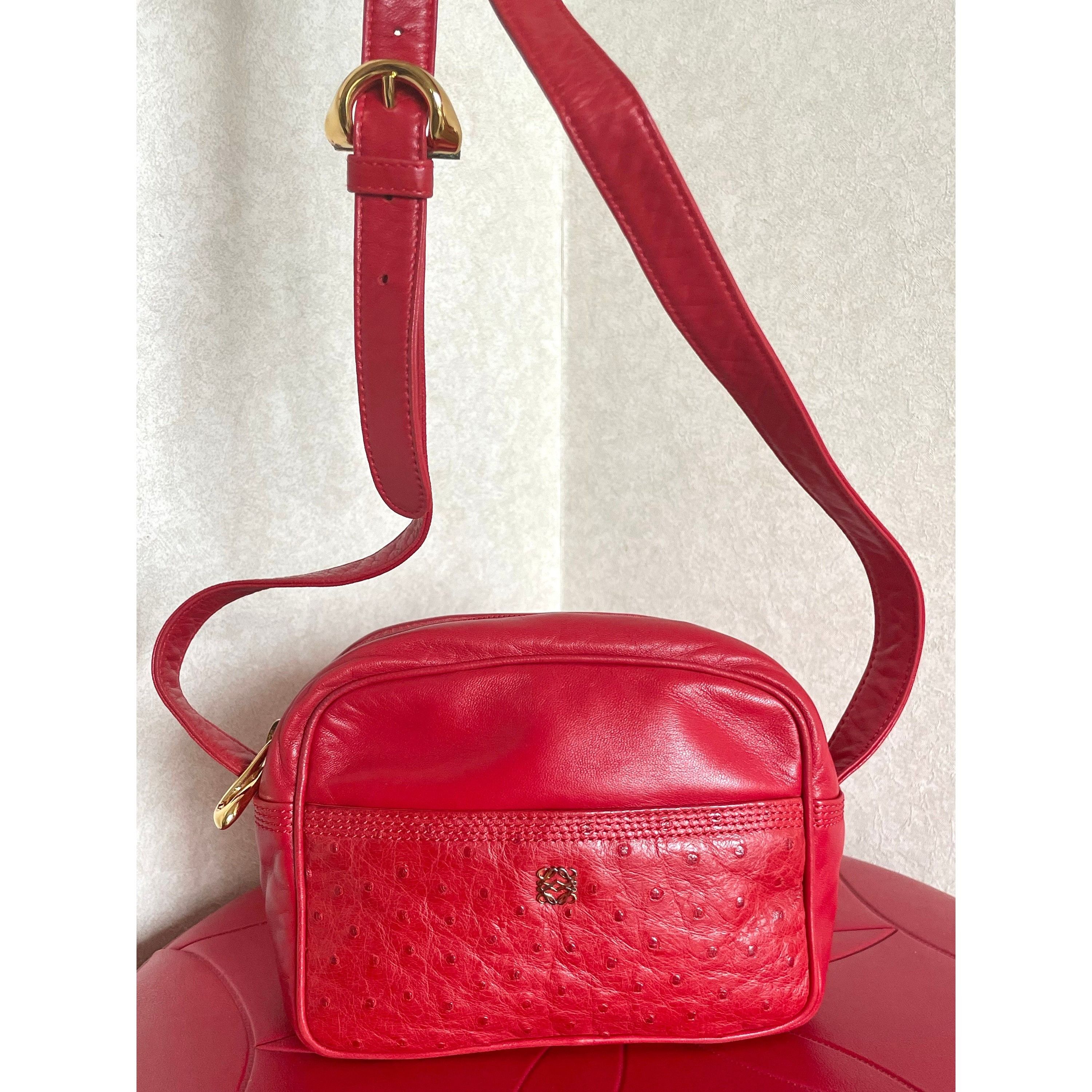 Loewe Vintage LOEWE red genuine ostrich and nappa leather bag Size ONE SIZE - 4 Thumbnail
