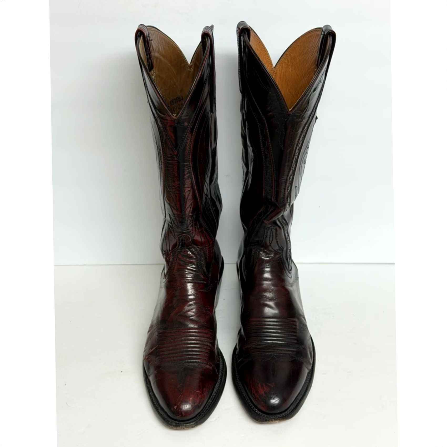 Vintage VTG Lucchese Cowboy Boots Mens 8 D Black Cherry Leather Western USA Boots XL? Wait Size US 8 / EU 41 - 4 Thumbnail