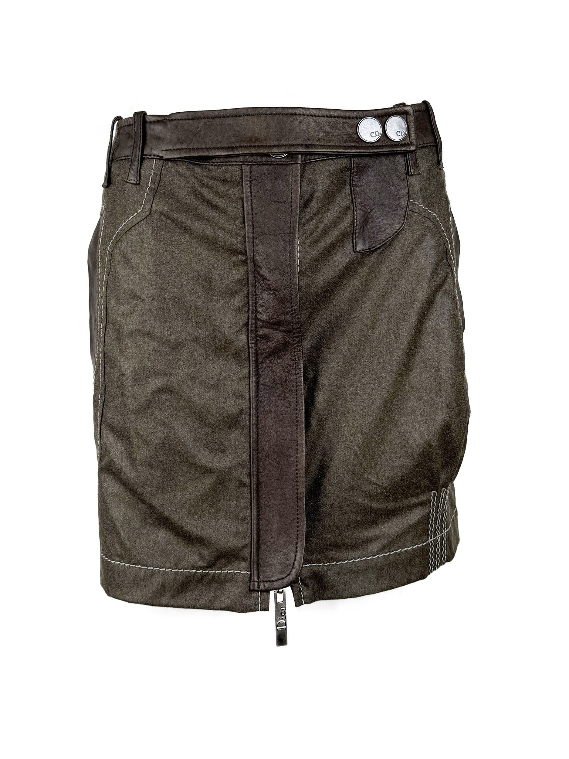 Dior Christian Dior 2006 Wool and Leather Asymmetric Mini Skirt Size 28" / US 6 / IT 42 - 2 Thumbnail