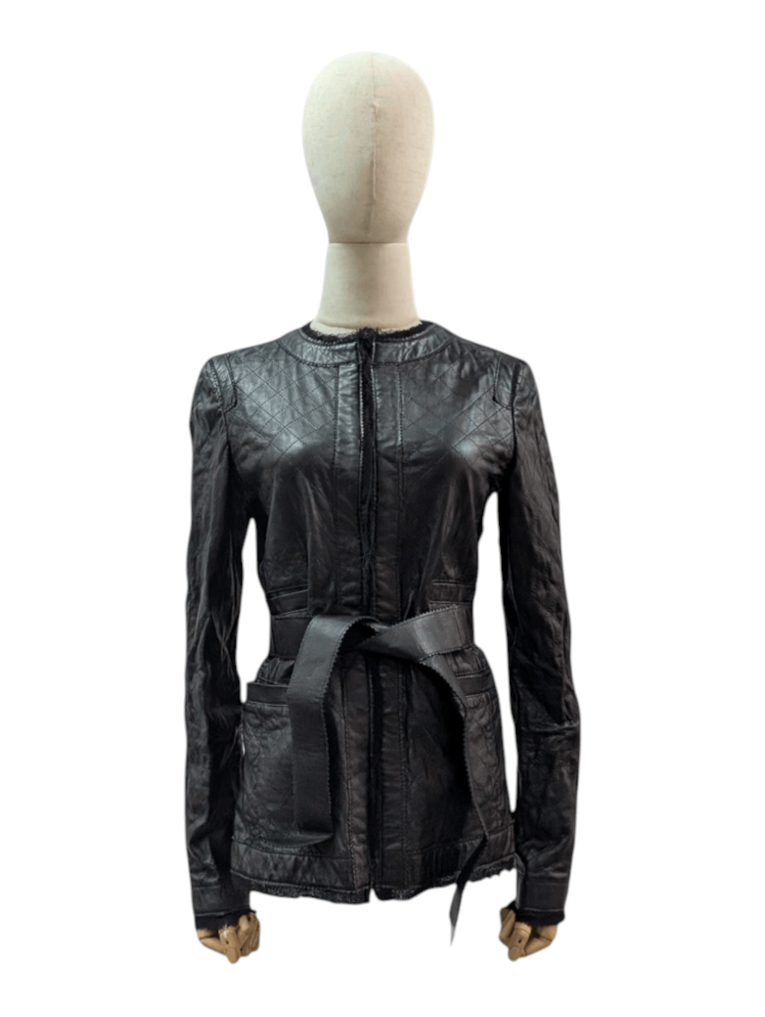 Dolce & Gabbana Black Quilted Leather Jacket With Raw Lace Trimmings Size S / US 4 / IT 40 - 3 Thumbnail