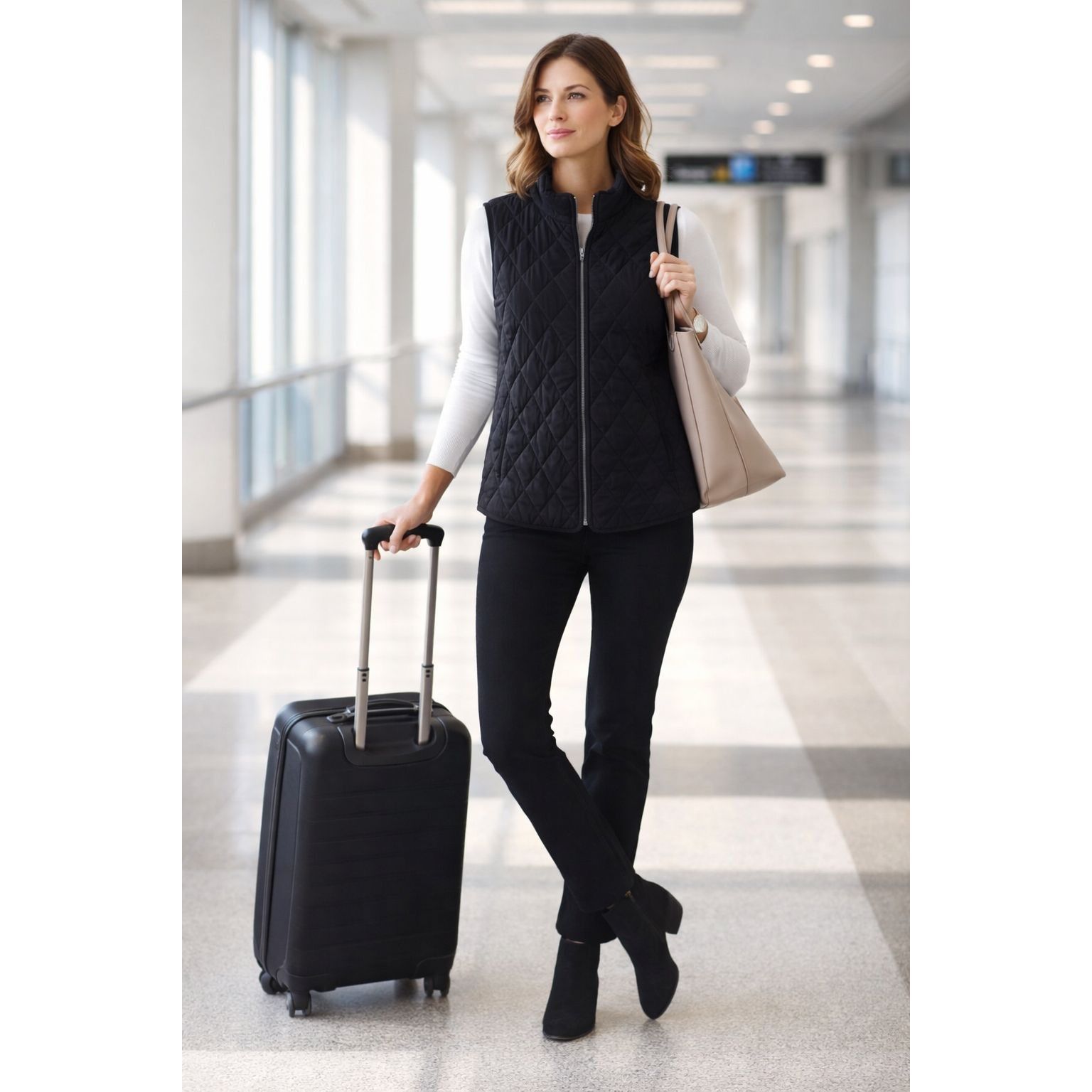 Chicos Chicos Travelers Size 3 Black Quilted Zip Front Vest Diamond Size L / US 10 / IT 46 - 1 Thumbnail