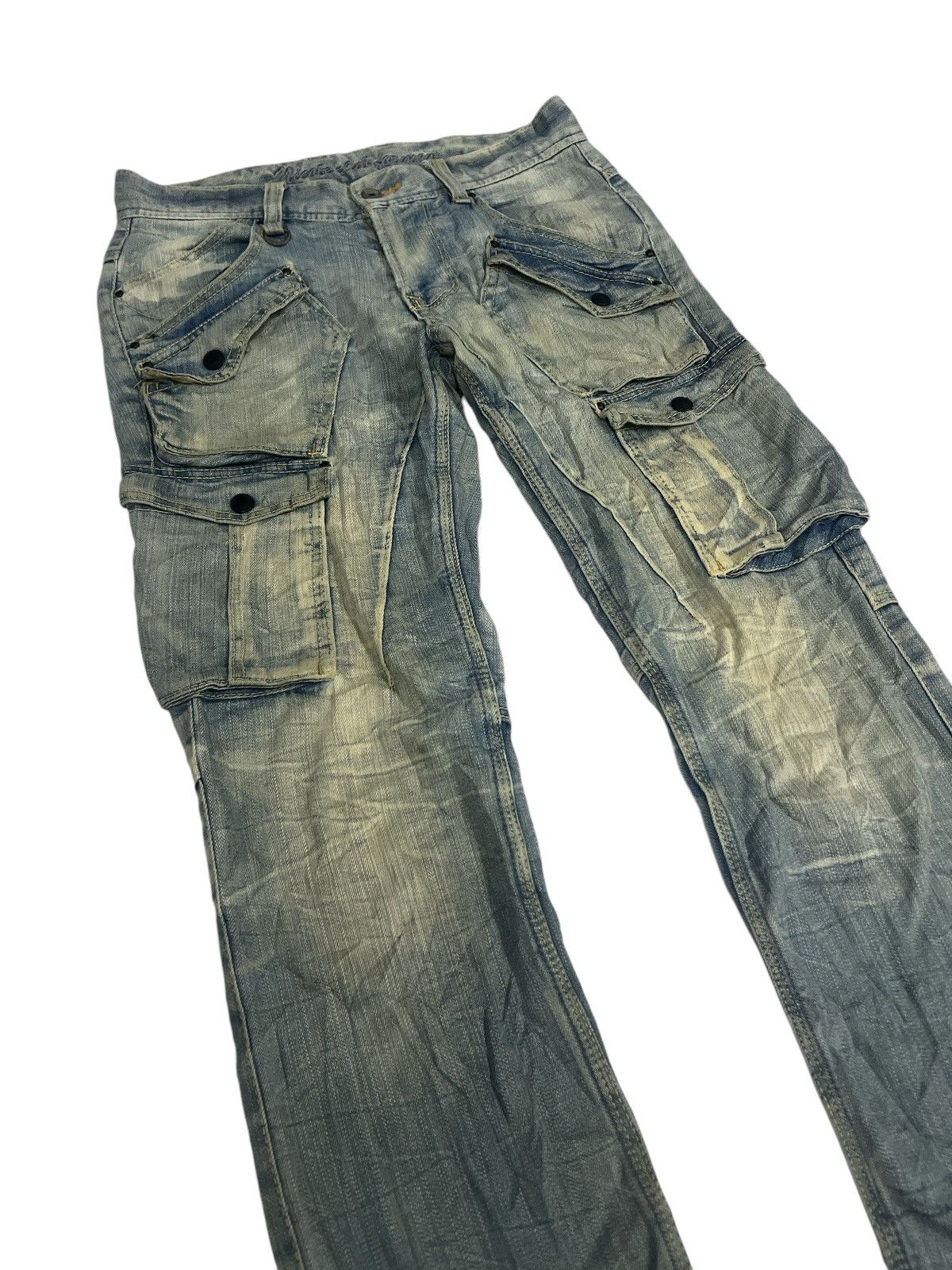 Japanese Brand FLARED🔥THRASHED FADED CARGO DENIM PANT Size US 30 / EU 46 - 5 Thumbnail