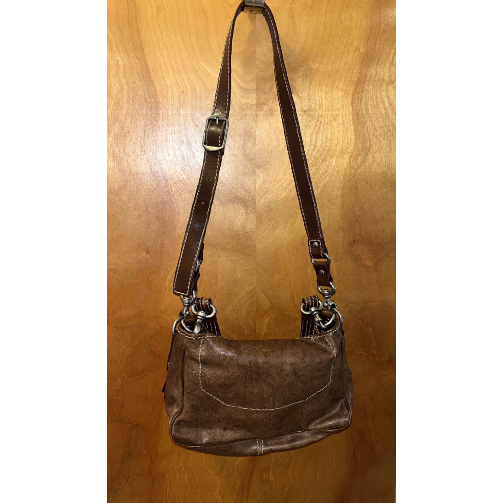 Vintage GRYSON Brown Leather Satchel Purse Suede Interior Size ONE SIZE - 7 Thumbnail