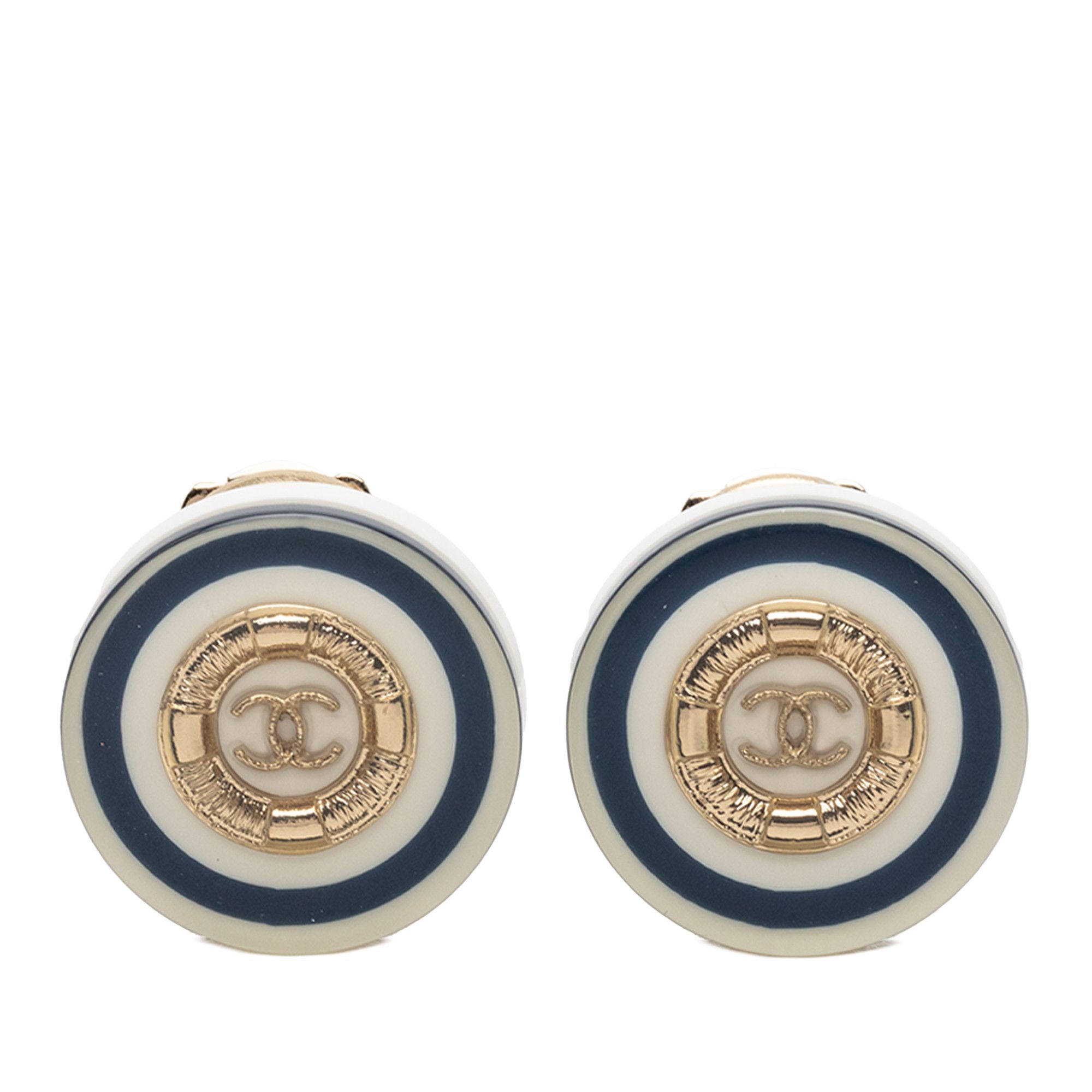 Chanel Chanel Gold Plated CC Resin Button Clip on Earrings Size ONE SIZE - 1 Thumbnail