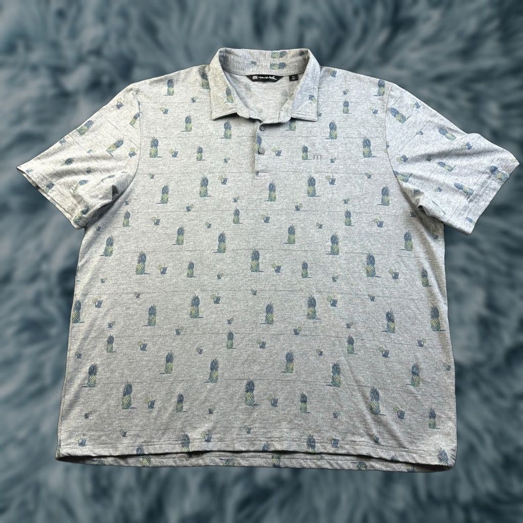 TravisMathew Travis Mathew Polo Shirt Mens 2XL Gray All Over Print Golf Performance Shirt Size US XXL / EU 58 / 5 - 1 Thumbnail