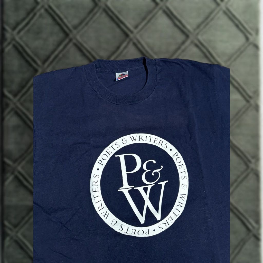 Fruit Of The Loom VINTAGE 80s Poets & Writers Scholars Creative Navy Blue T-Shirt Large Size US L / EU 52-54 / 3 - 1 Thumbnail