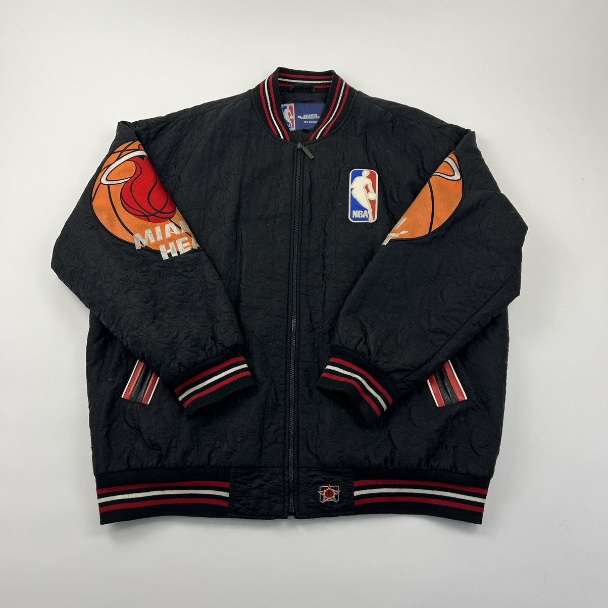 Image of Vintage Miami Heat Varsity Jacket With Leather Patch in Black, Men's (Size 2XL)