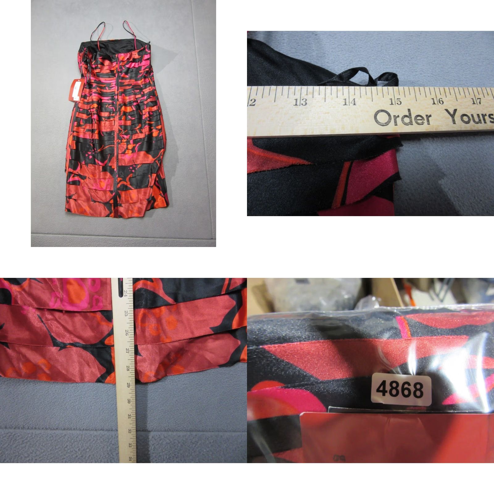 Vintage JS Collections Dress Womens 6P Petite Red Black Floral Bodycon Tiered Ruffle New Size M / US 6-8 / IT 42-44 - 8 Thumbnail