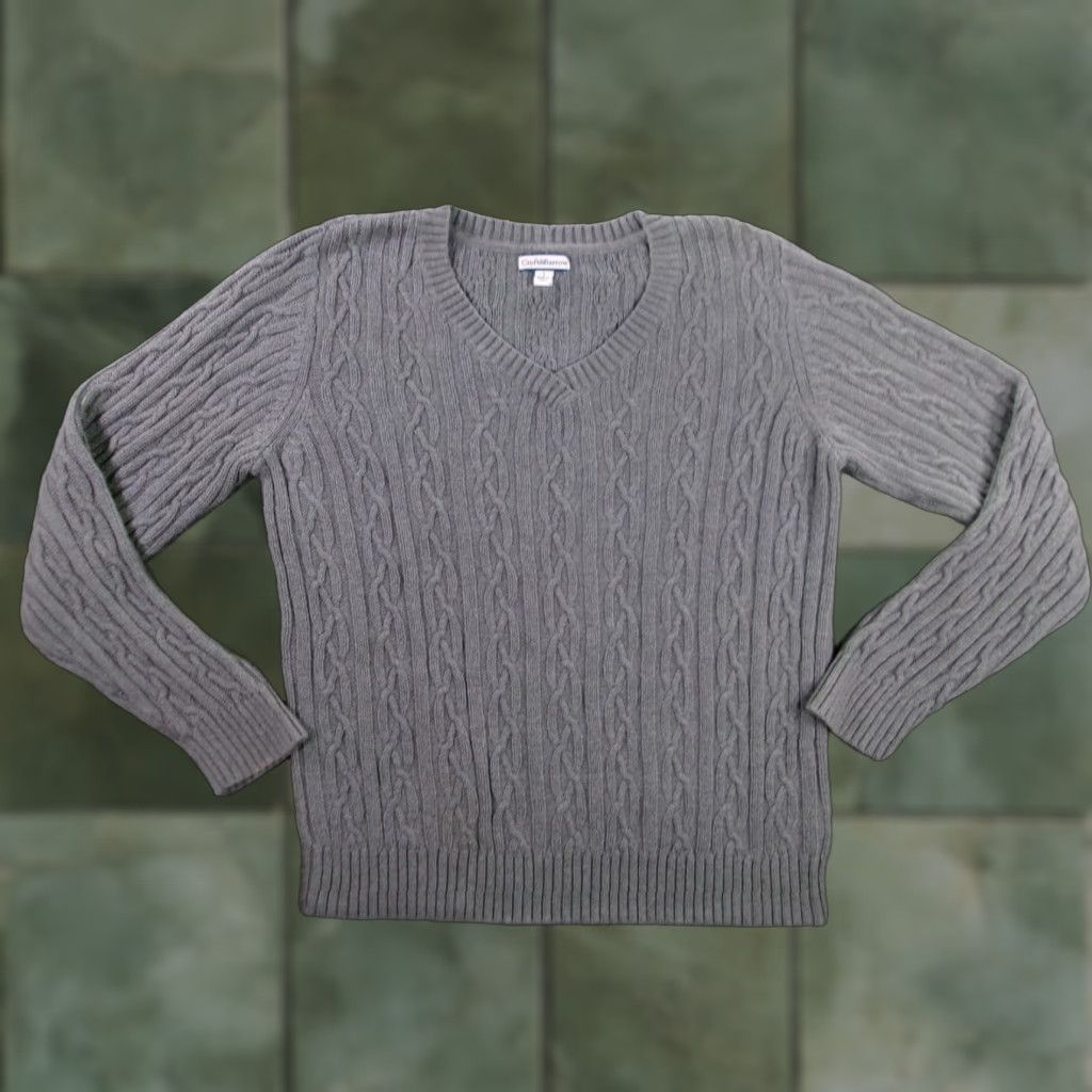 Croft & Barrow Croft & Barrow Women’s Large Gray Cable Knit V-Neck Sweater Pullover Cozy All Seasons Size L / US 10 / IT 46 - 1 Thumbnail