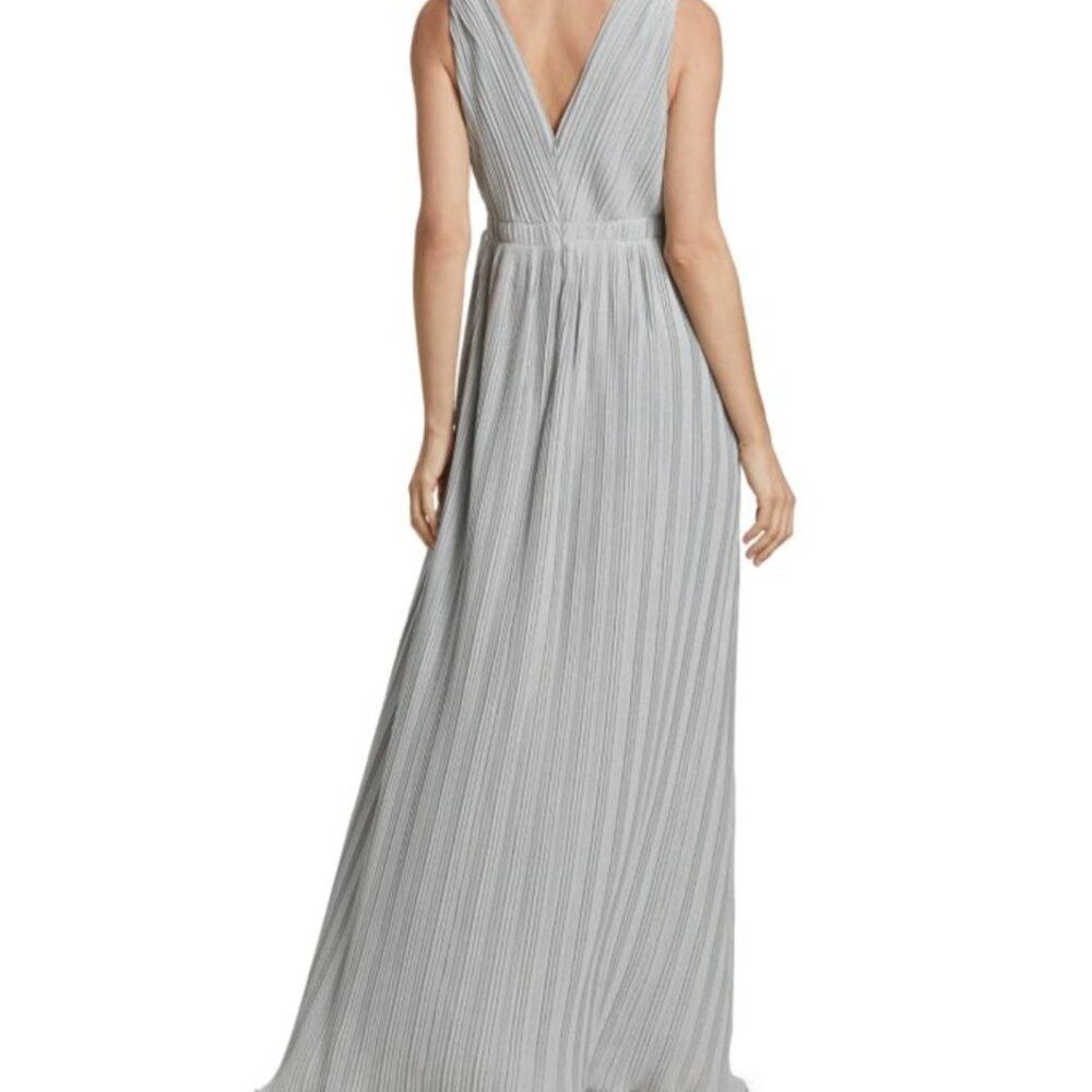 Halston Heritage Halston Lana Pleated V-Neck Gown Silver Metallic Formal Wed Size M / US 6-8 / IT 42-44 - 3 Thumbnail