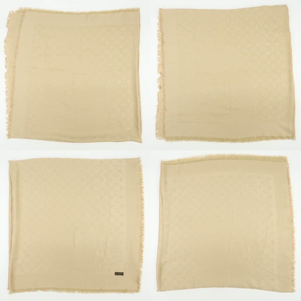Louis Vuitton Louis Vuitton Monogram Shine Silk Wool Shawl Beige Size ONE SIZE - 3 Thumbnail