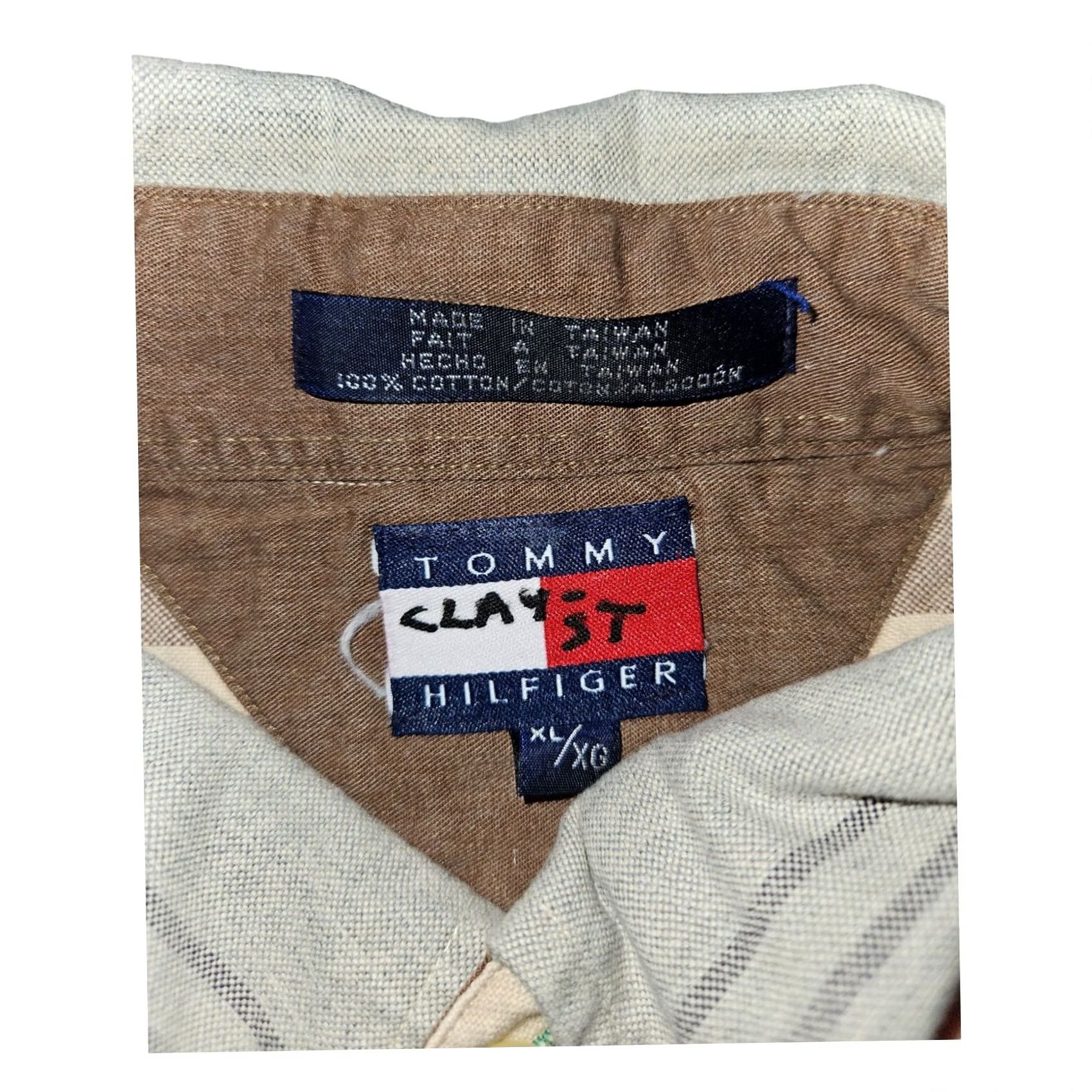 Tommy Hilfiger VINTAGE Tommy Hilfiger Button-Down Shirt XL Men Beige Striped 90s Classic Preppy Embroidered Pocket Dress Shirt Size US XL / EU 56 / 4 - 2 Thumbnail