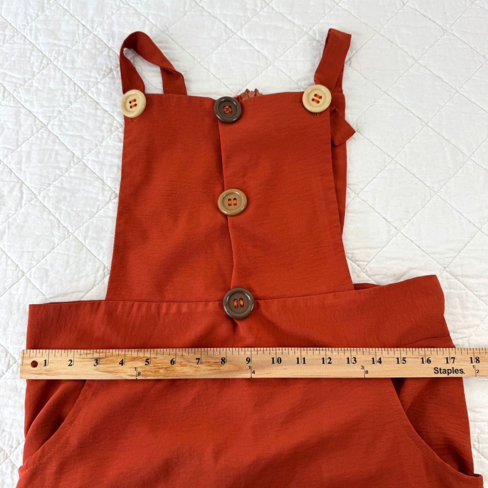 Lacoste Lacoste Pinafore Dress Womens Rust Orange Button Front Midi Sleeveless Strappy Sleeve Square Neck Pockets Size M / US 6-8 / IT 42-44 - 4 Thumbnail