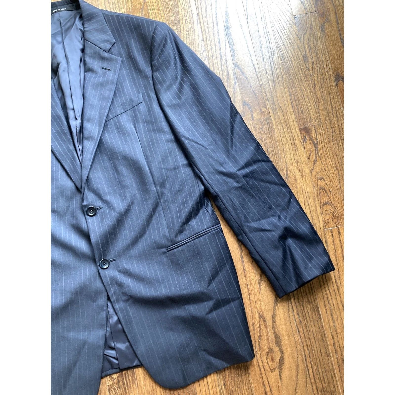 Giorgio Armani Armani Collezioni Giorgio Blazer Mens 42L Black Pinstripe Wool Made In Italy Size 42R - 3 Thumbnail