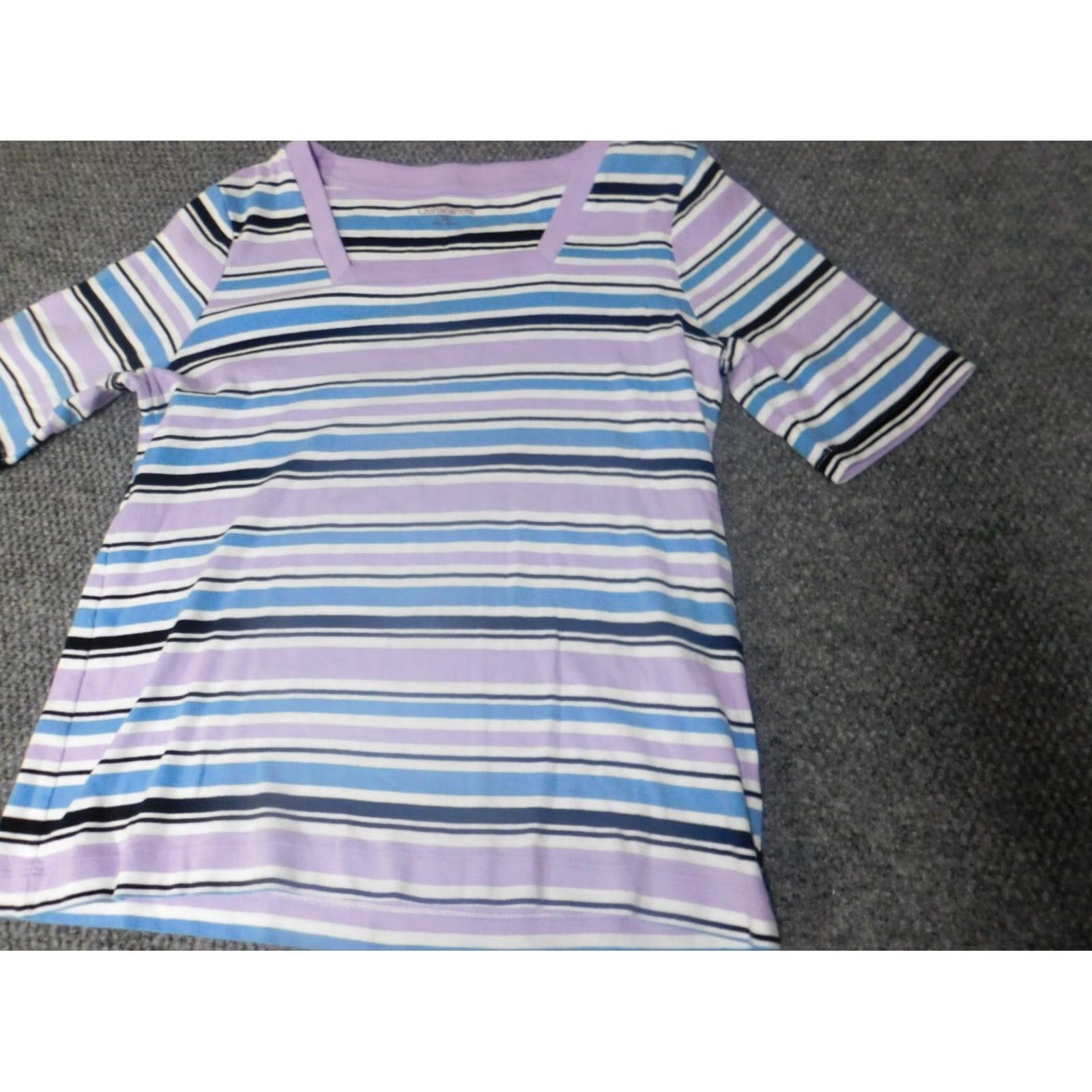 Croft & Barrow Croft & Barrow Womens Blouse XL Purple Striped Crew Neck Short Sleeve Casual Shirt Regular Clothing Size XL / US 12-14 / IT 48-50 - 3 Thumbnail