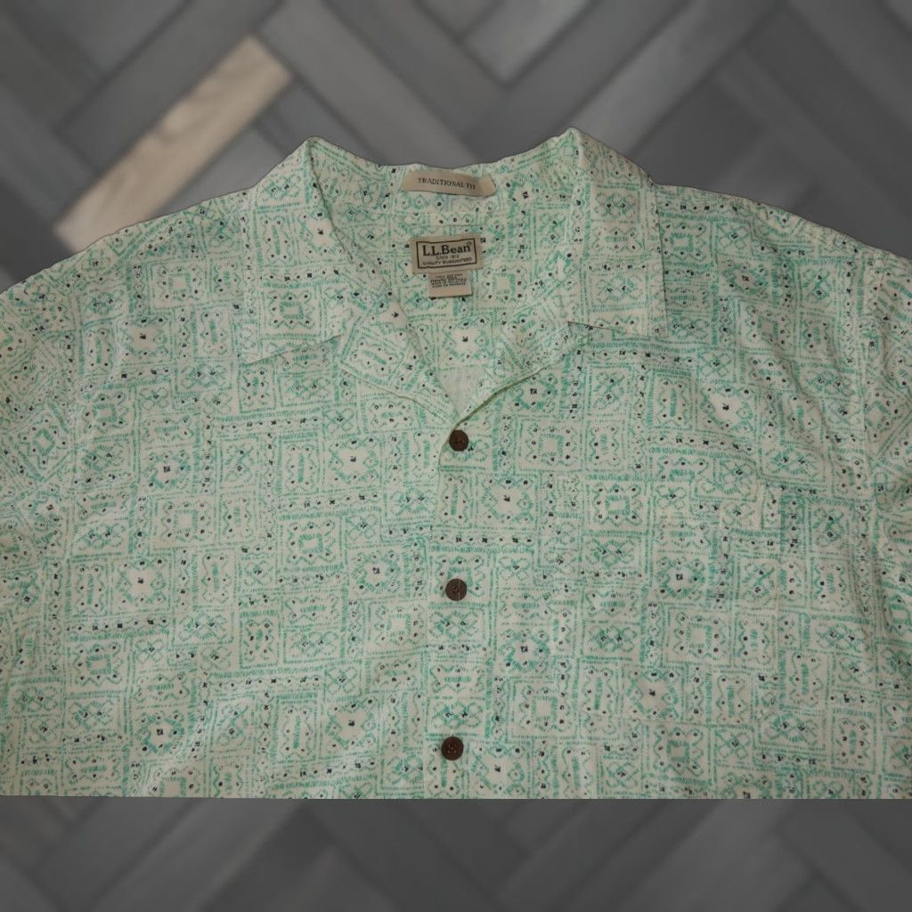 Vintage VINTAGE L.L. Bean Mens Hawaiian Shirt Green Large Size US L / EU 52-54 / 3 - 1 Thumbnail