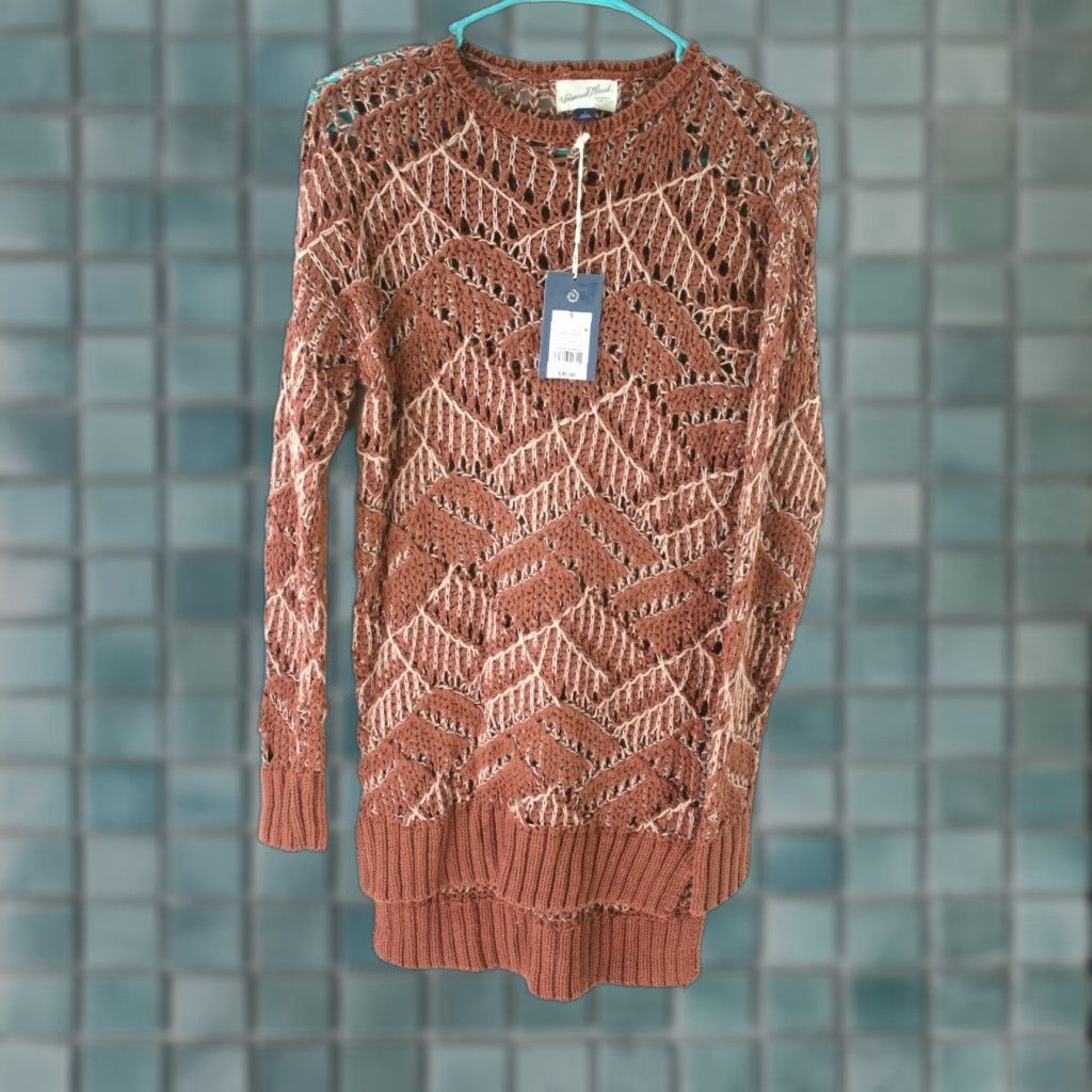 Vintage Universal Thread Tunic Sweater Women Open Stitch Brown Size M Adult Medium Cable Knit Hi-Low Hem Size M / US 6-8 / IT 42-44 - 1 Thumbnail