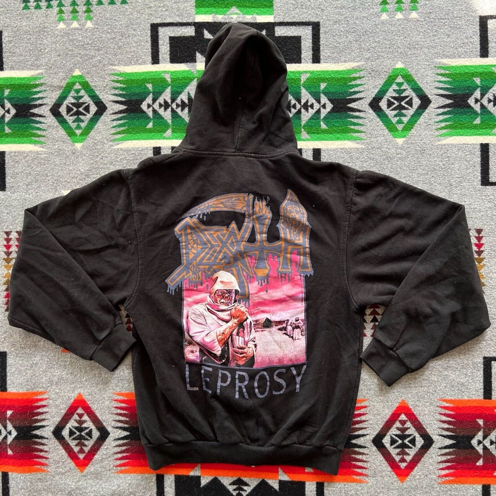 image of Vintage Death Leprosy Full Zip Hoodie Sweatshirt Adult Size Small Metal Y2K A2 in White, Men's