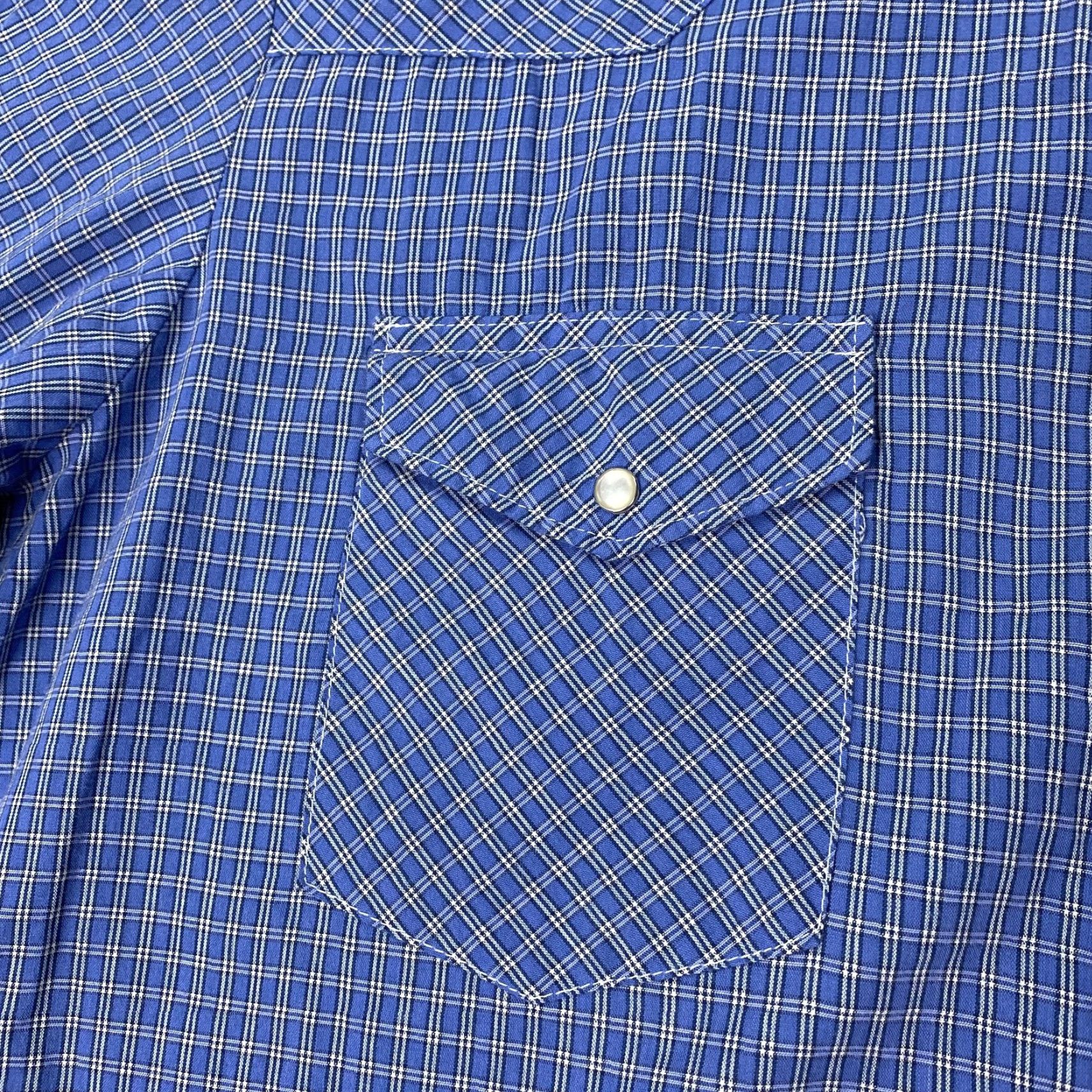 Wrangler VINTAGE Wrangler Shirt Mens XL Blue Plaid Western Pearl Snap Short Sleeve Rodeo Cowboy (adjusted structure) Size US XL / EU 56 / 4 - 3 Thumbnail