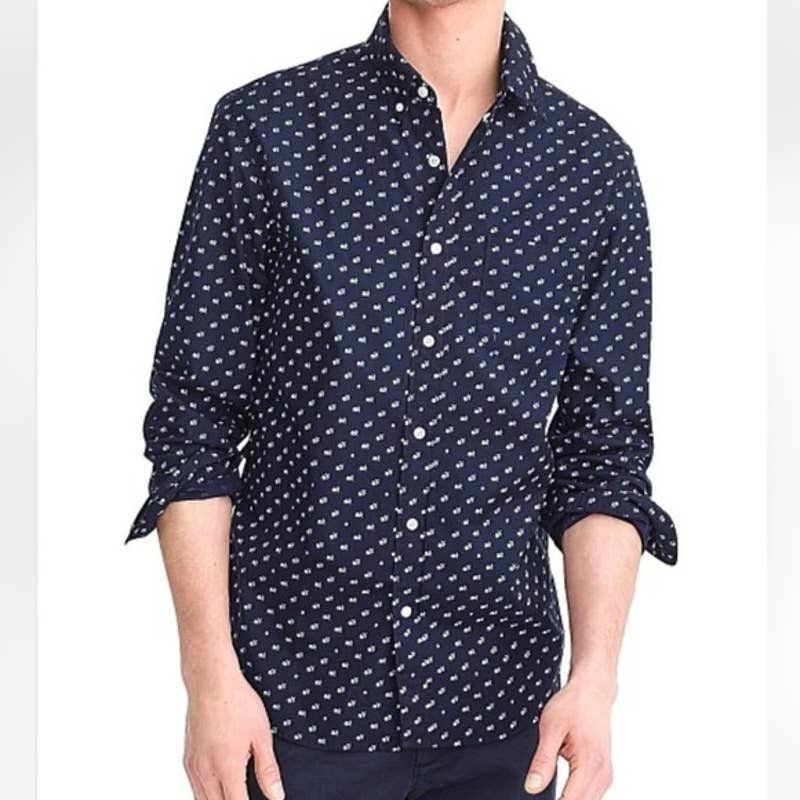 Crew Stretch Secret Wash Shirt Daisy Floral Blue Cotton