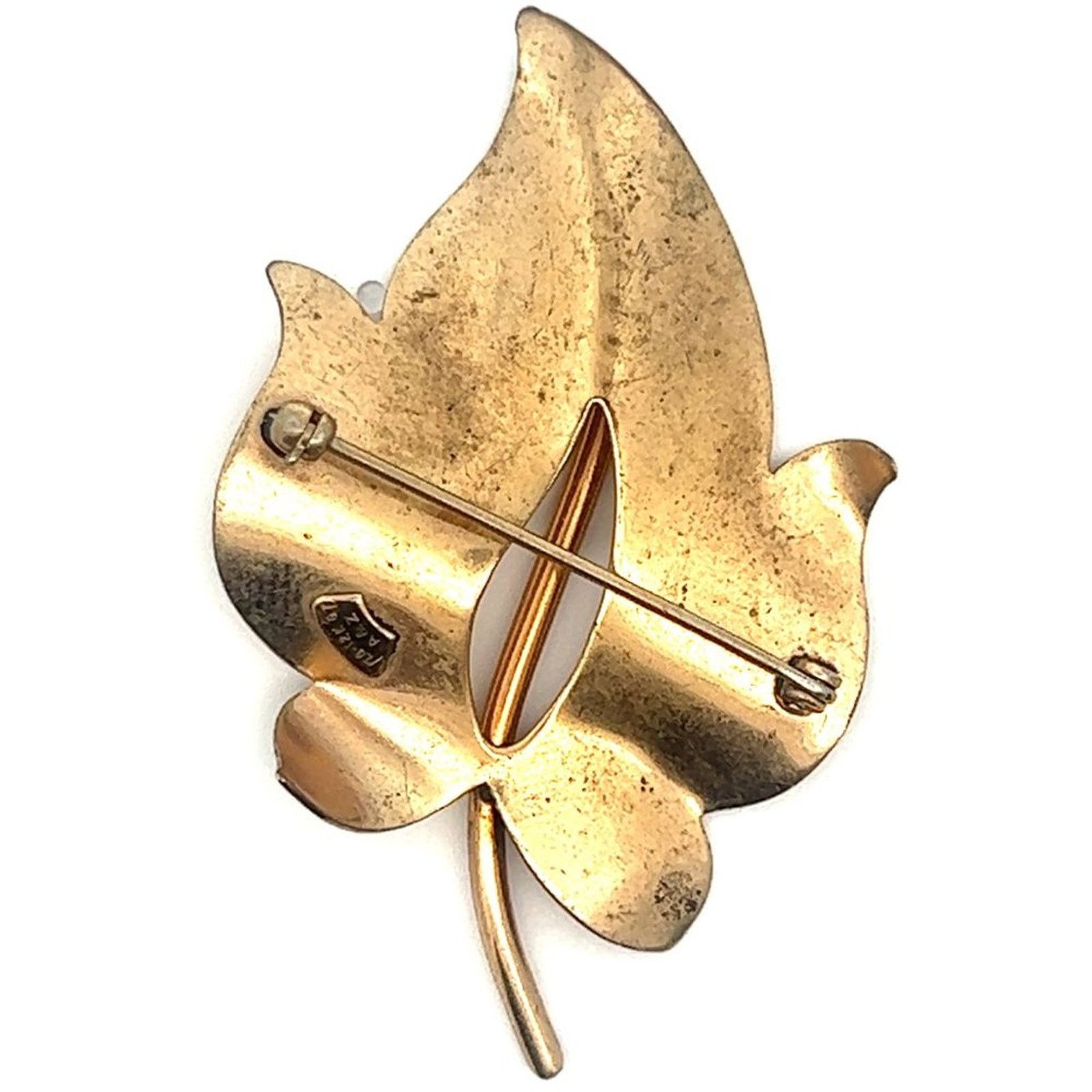 & Other Stories Vintage Signed AZ 12K Gold Filled Brushed Leaf Brooch Pin Size ONE SIZE - 6 Thumbnail