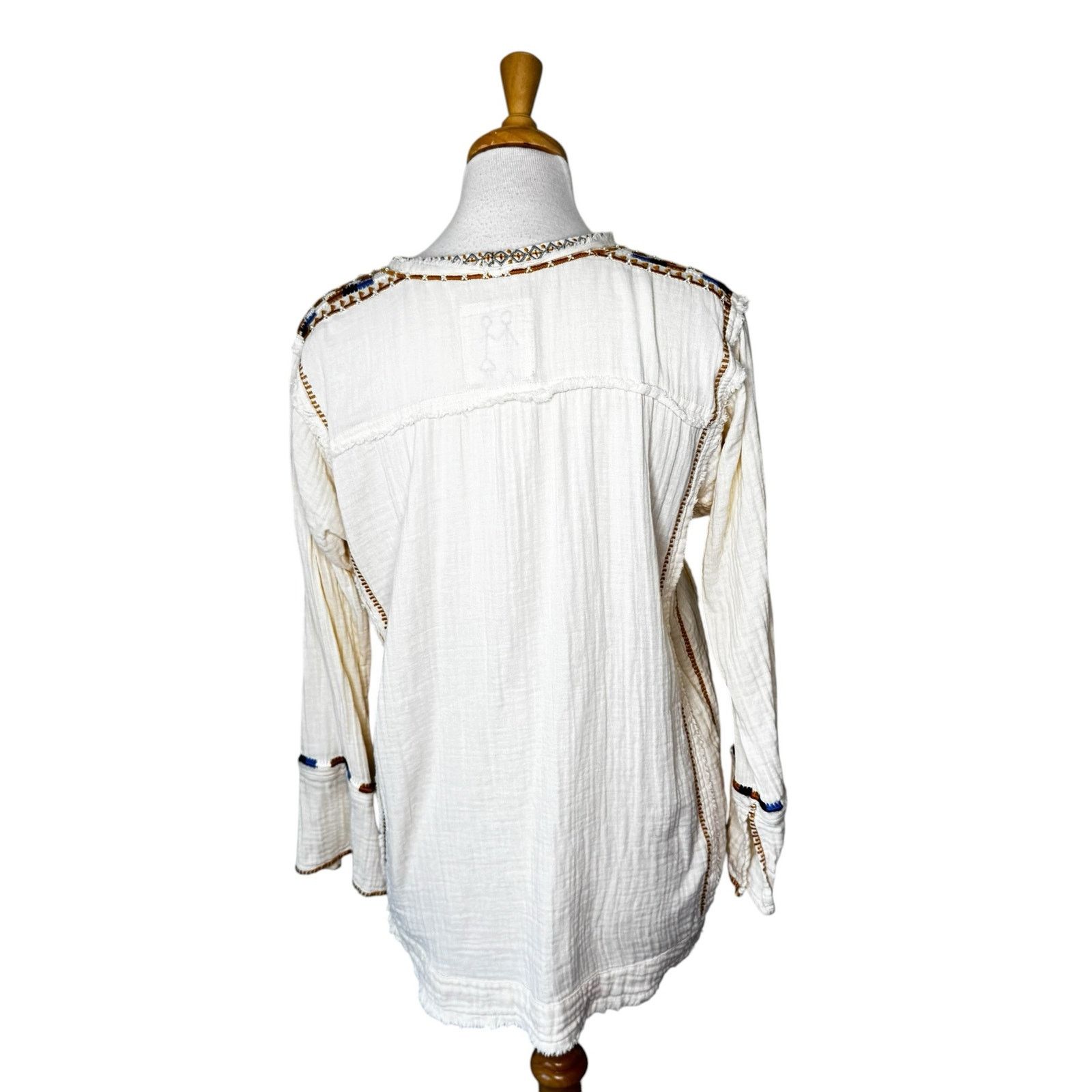 Johnny Was JOHNNY WAS Mars Cotton Gauze Embroidered and Beaded Blouse Size XS / US 0-2 / IT 36-38 - 3 Thumbnail