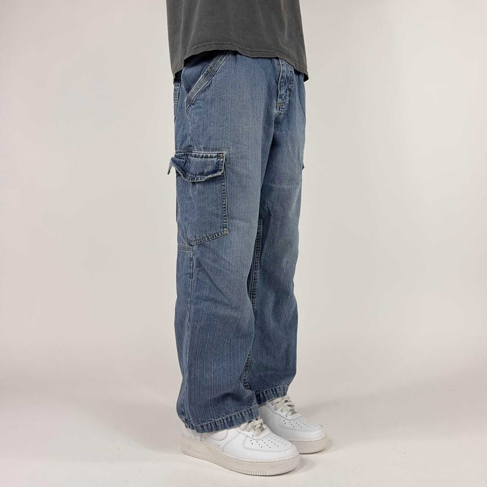 Japanese Brand × StraightFaded Y2K Wrangler Blue Wideleg baggy Cargo Denim Streetwear Pants Size US 29 - 1 Thumbnail