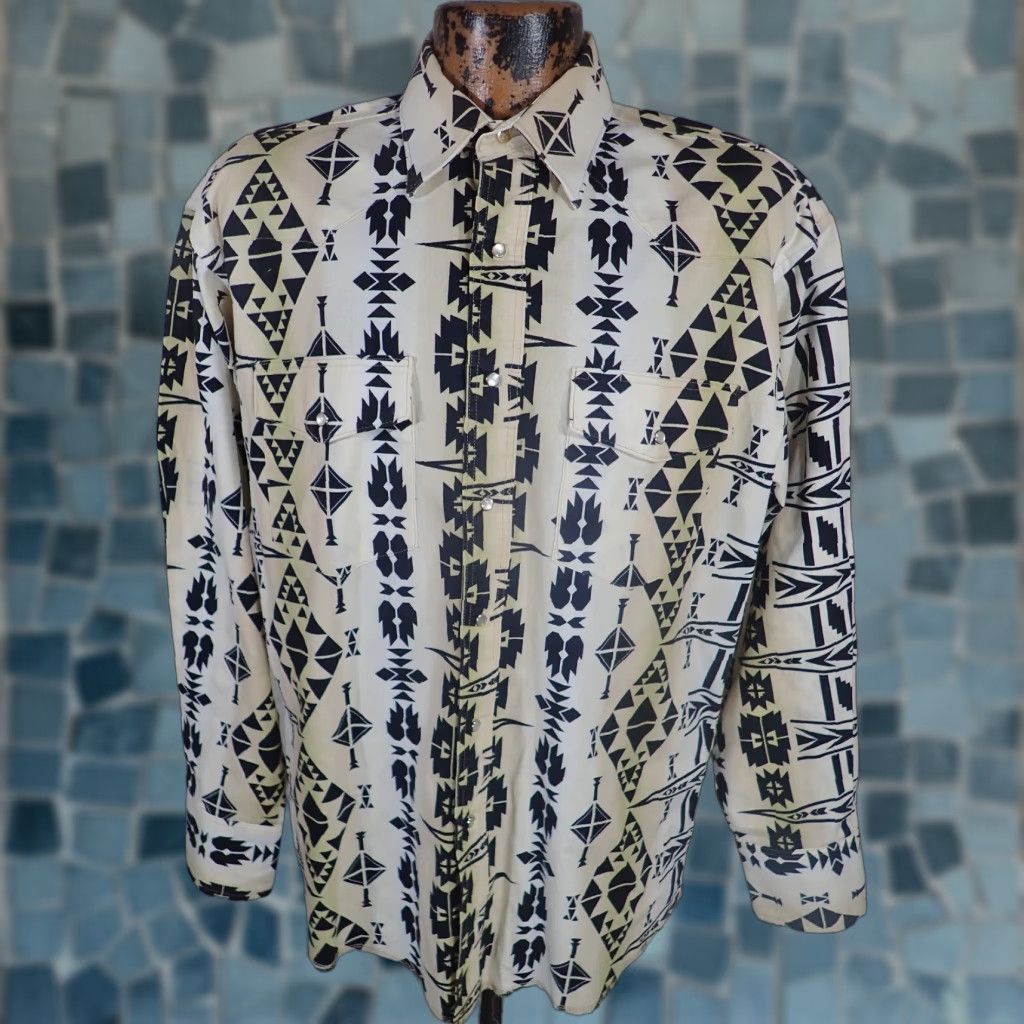 Wrangler VTG Wrangler Aztec Brushpopper? Western Rodeo Cowboy Shirt Mens L Geometric Size US L / EU 52-54 / 3 - 1 Thumbnail