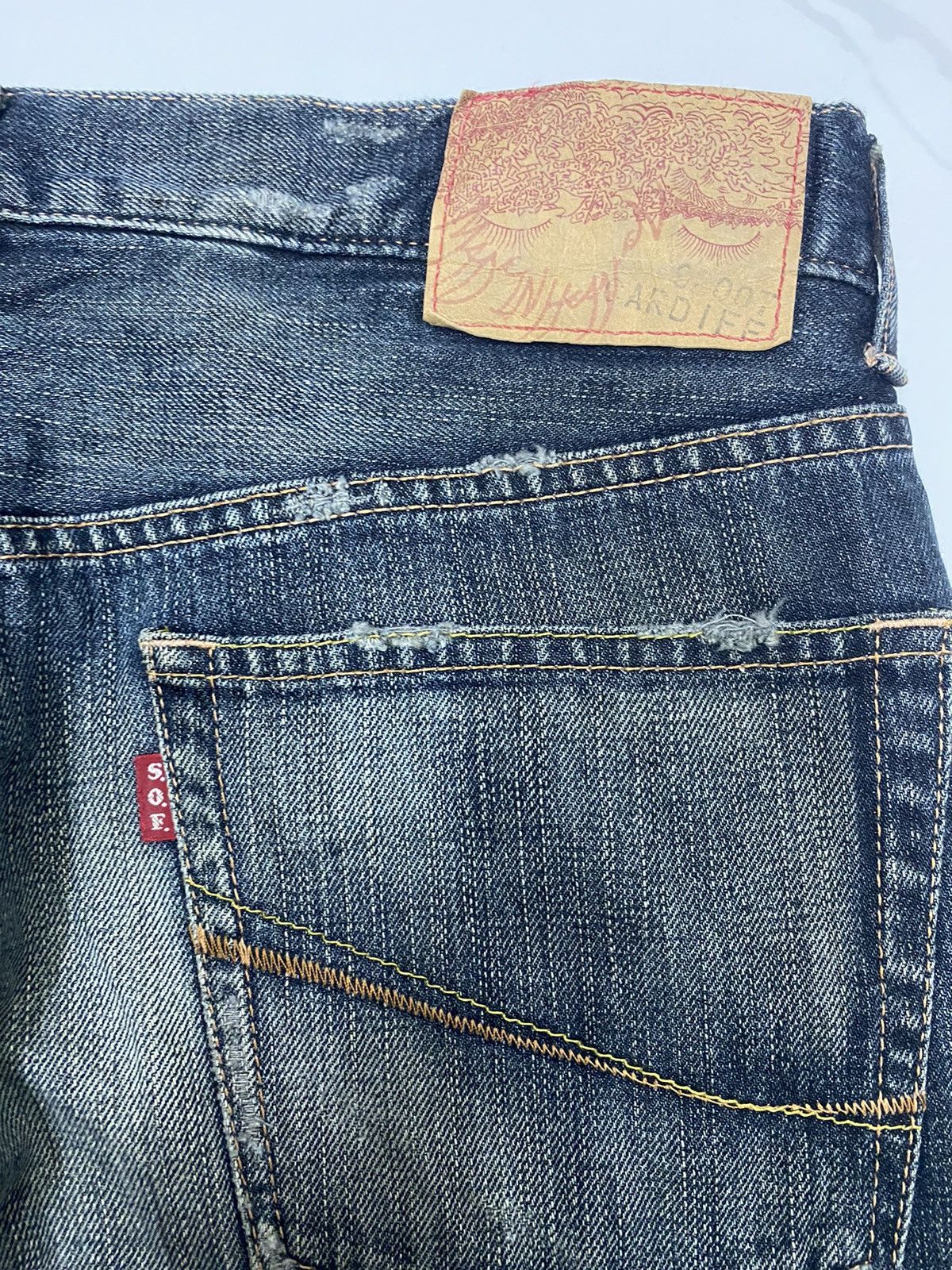 If Six Was Nine × Japanese Brand × Le Grande Bleu (L.G.B.) SOUL OF FREEDOM DISTRESSED DENIM JEANS RARE Size US 31 - 8 Thumbnail