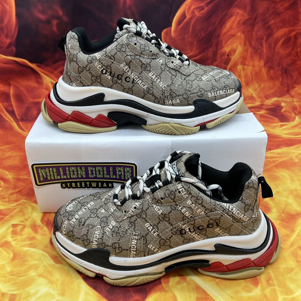 image of Balenciaga x Gucci Triple S Sneaker ‘The Hacker Project’ Sz- 9M/42Eu in Brown, Men's