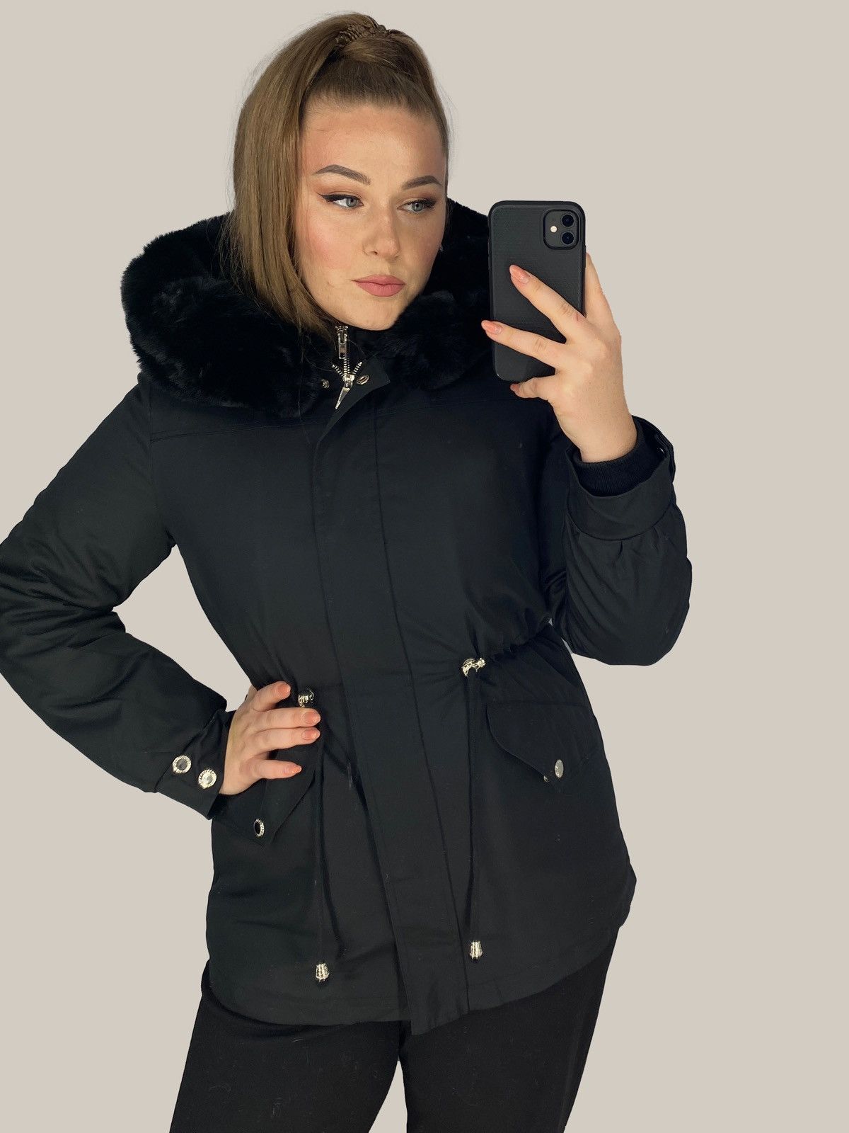 Other Black Fur-Trimmed Jacket – Elegant Winter Classic Size S / US 4 / IT 40 - 1 Thumbnail