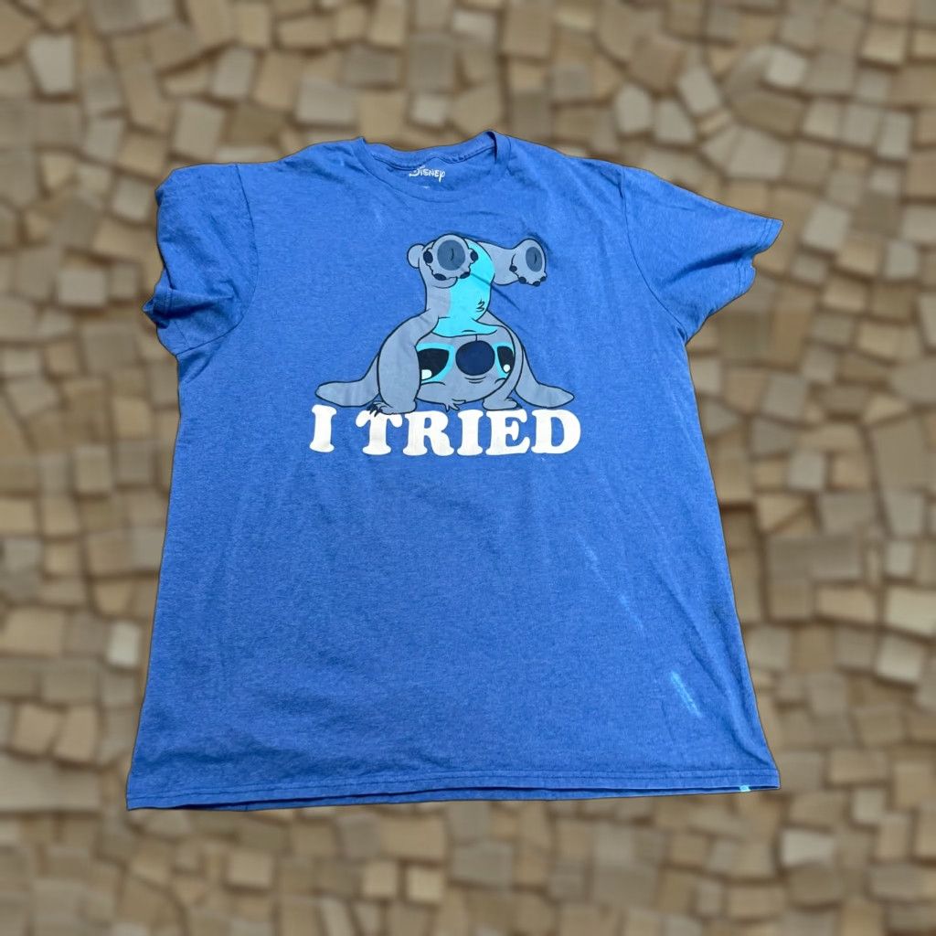 Disney Disney Shirt Mens Large Blue Stitch "I tried" Print T-Shirt Humorous Disney Crew Neck Short Sleeve Regular Vintage No Size US L / EU 52-54 / 3 - 1 Thumbnail